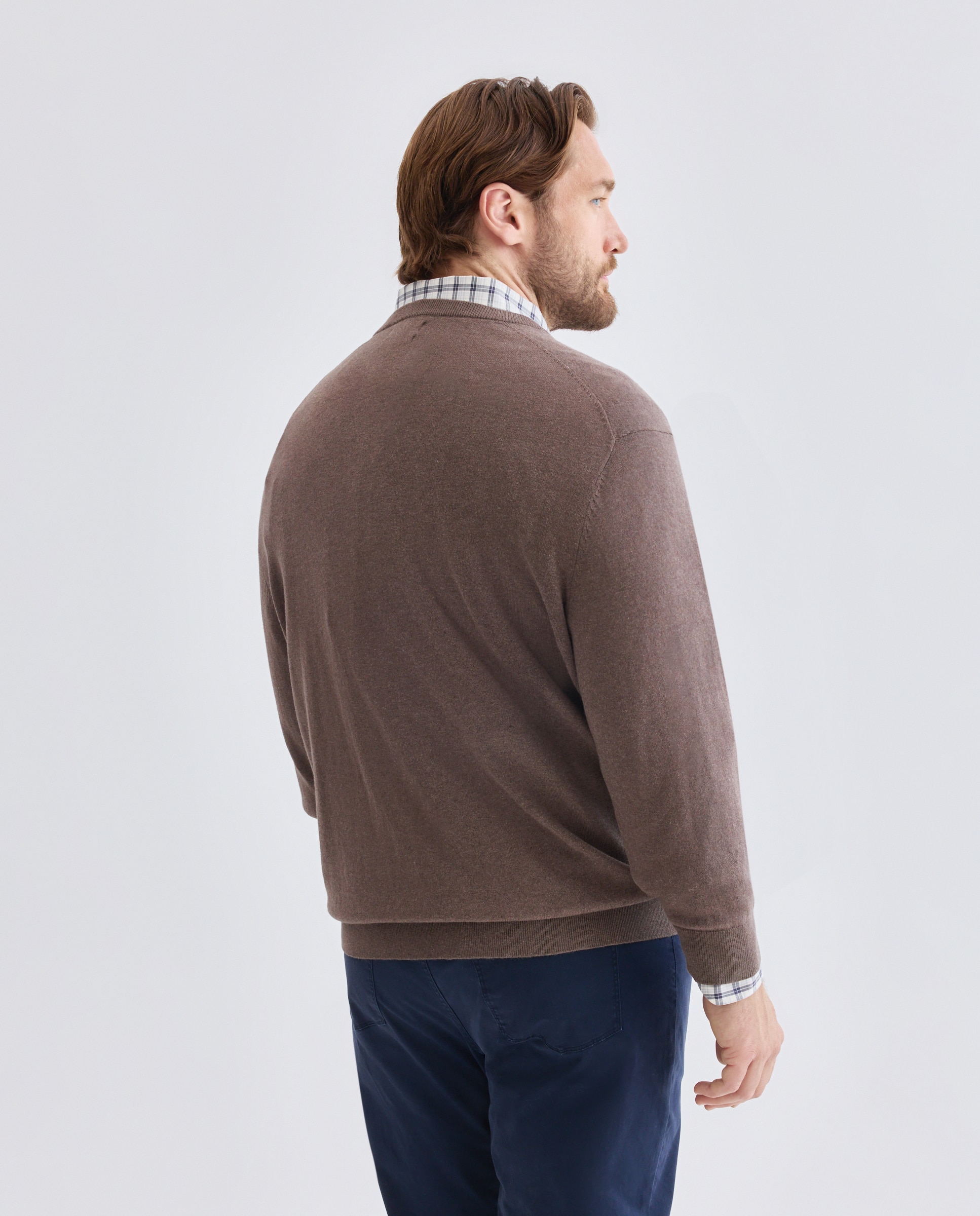 Jersey cuello pico liso algodón - Dustin - cashmere de hombre de tallas grandes - Marrón claro Marrón claro-3