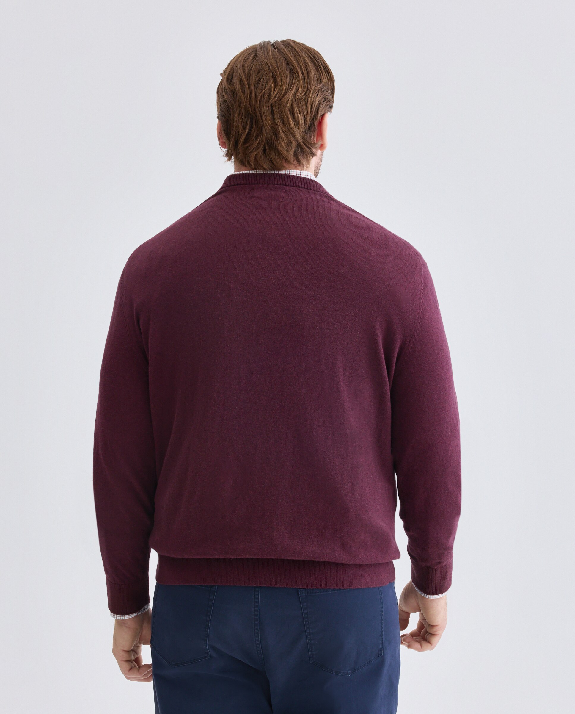 Jersey cuello pico liso algodón - Dustin - cashmere de hombre de tallas grandes - Burdeos Burdeos-3