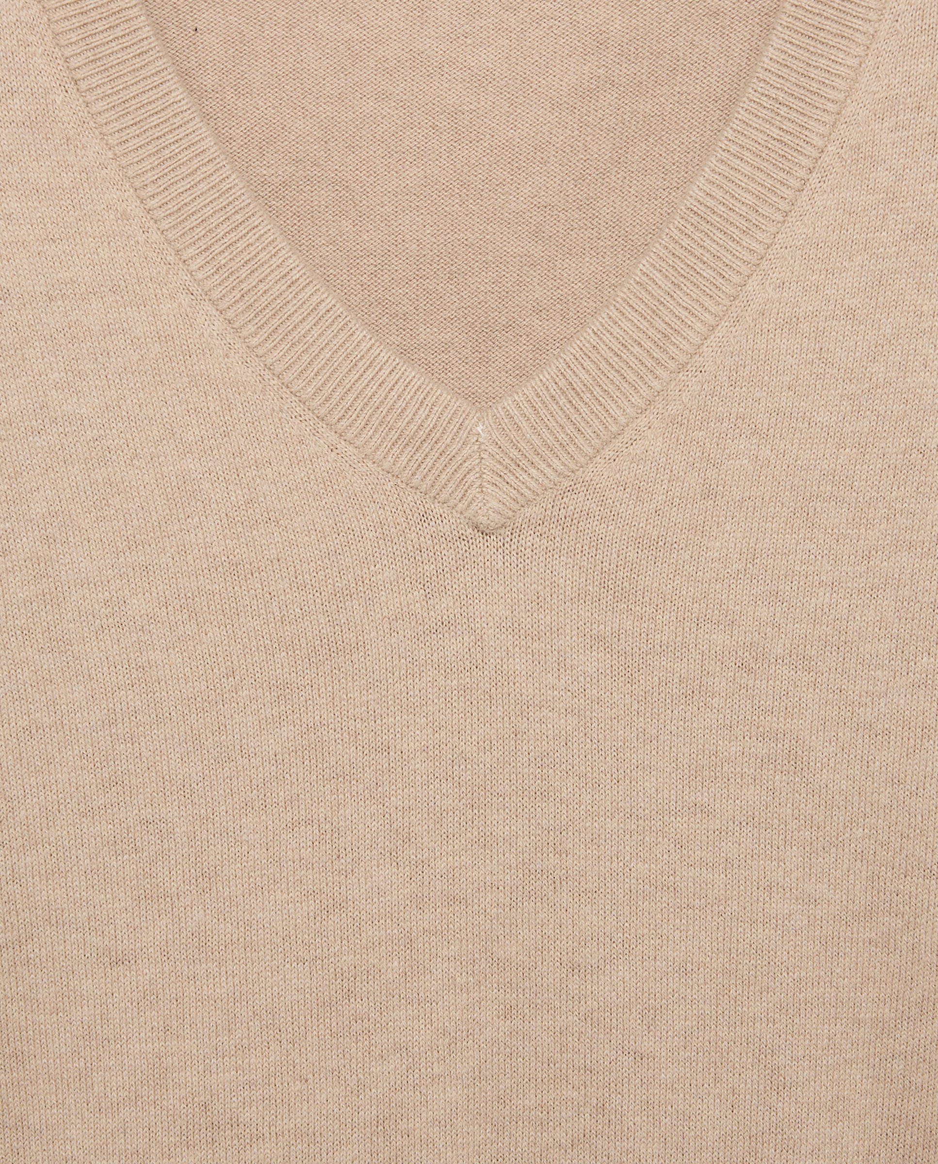 Camisola Básica de Gola em Bico Tamanhos Grandes Bege-5