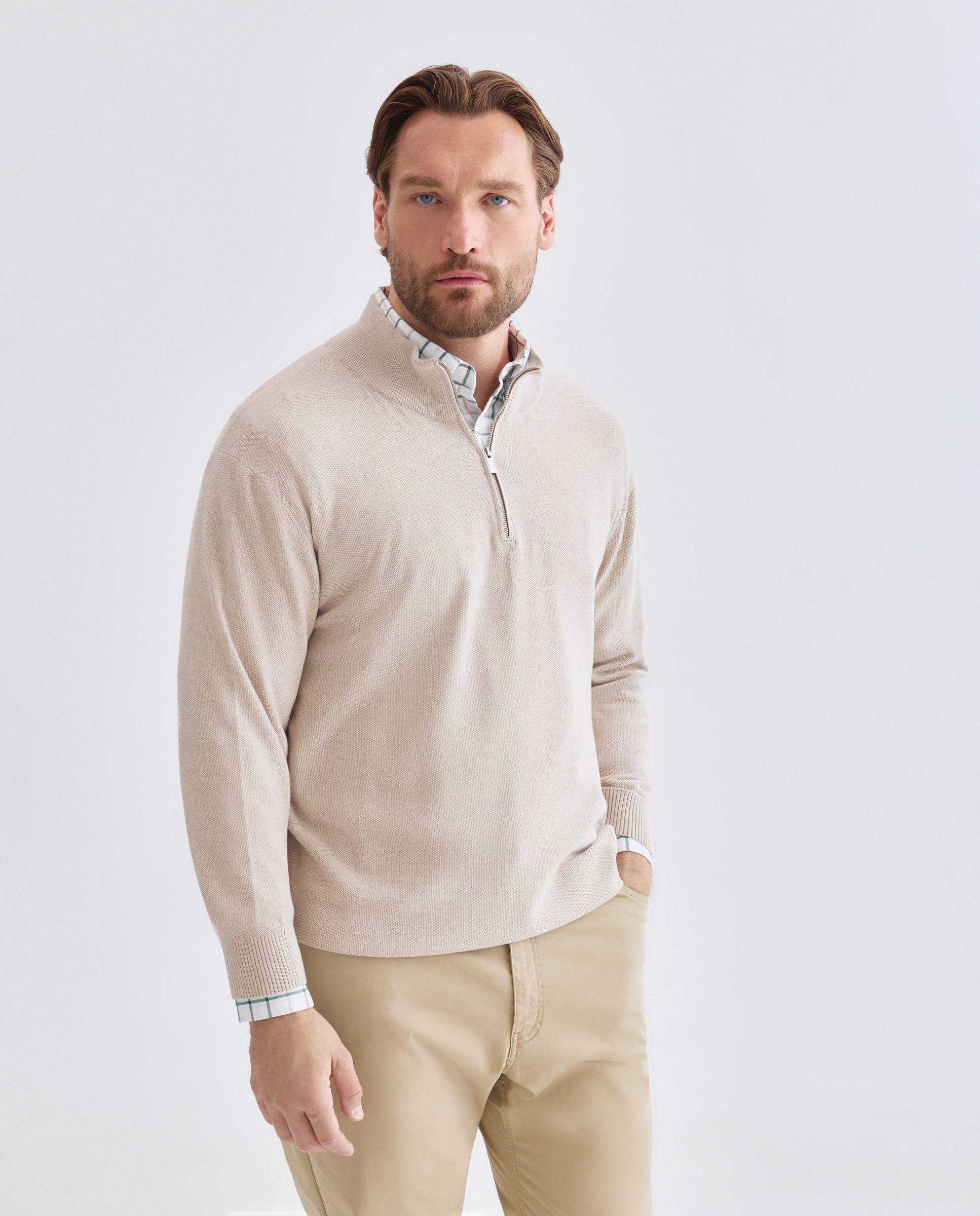 Sueter media cremallera talla hombre hombre. - Dustin - Crudo Crudo-1