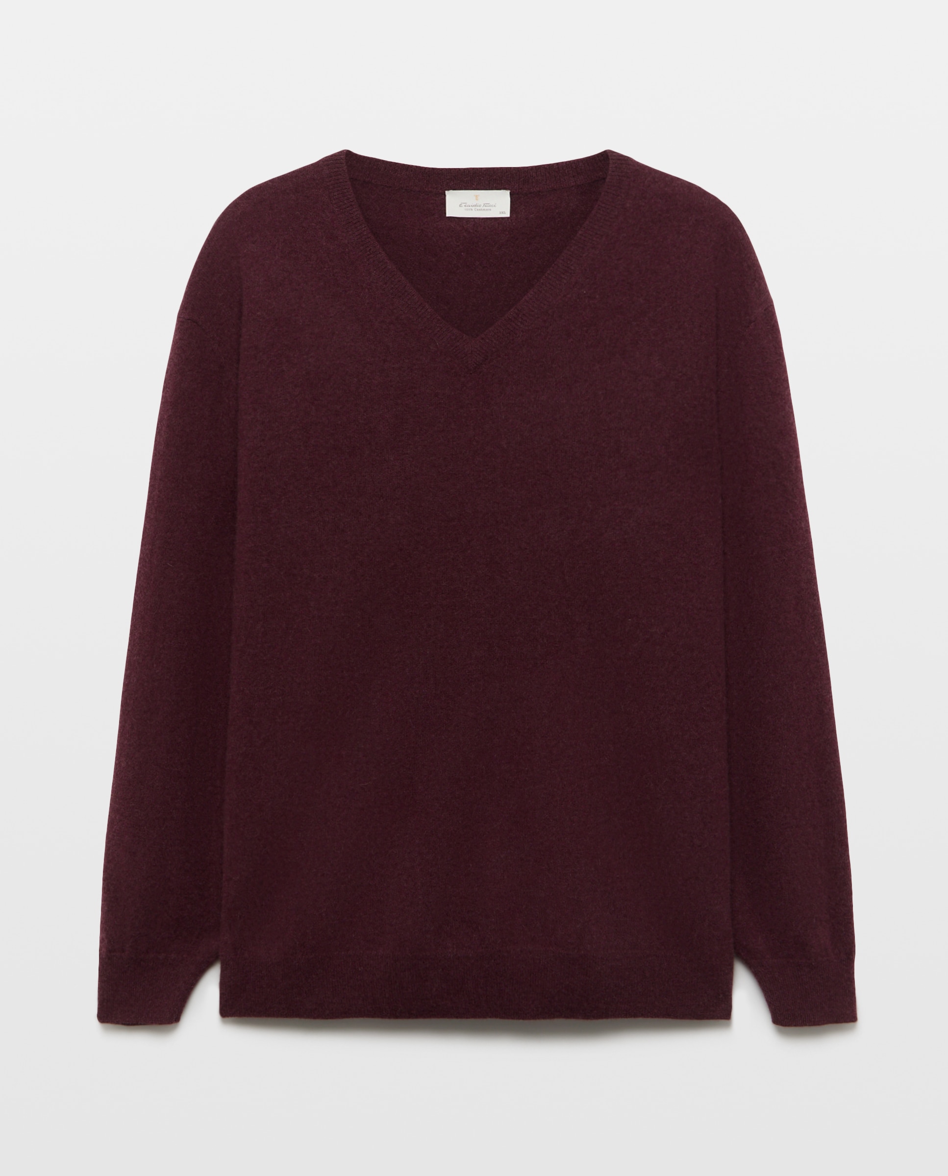 Camisola de Malha 100% Caxemira com Gola em Bico Castanho-claro-4