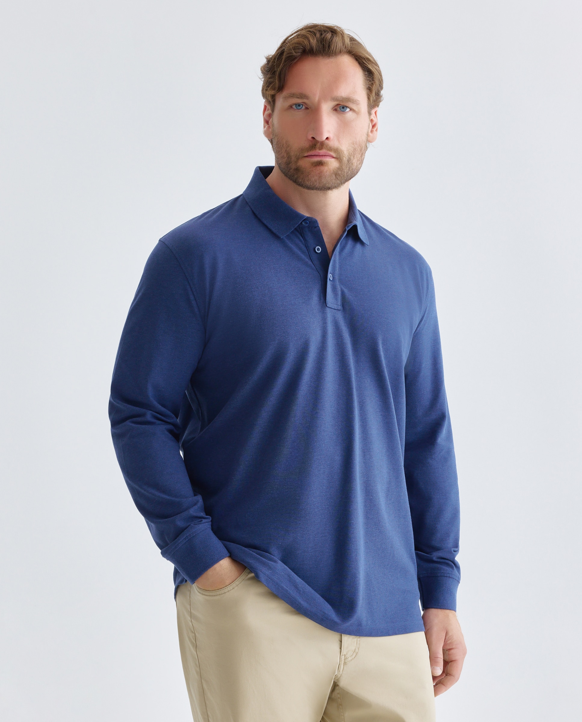 Polo basico manga larga talla grande hombre. - Dustin - Azul marino Azul marino-1