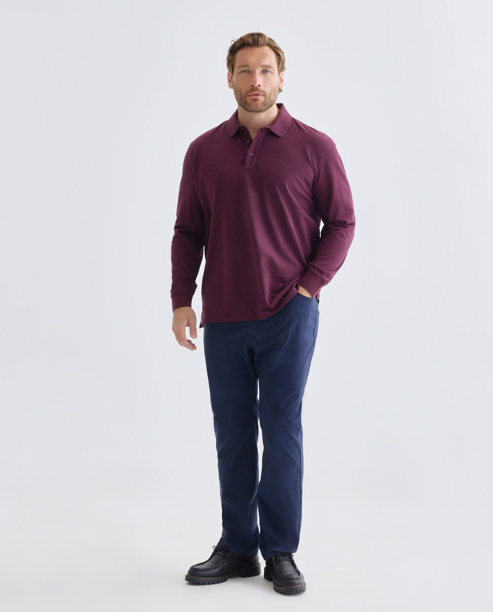 Polo basico manga larga talla grande hombre. - Dustin - Burdeos Burdeos-2