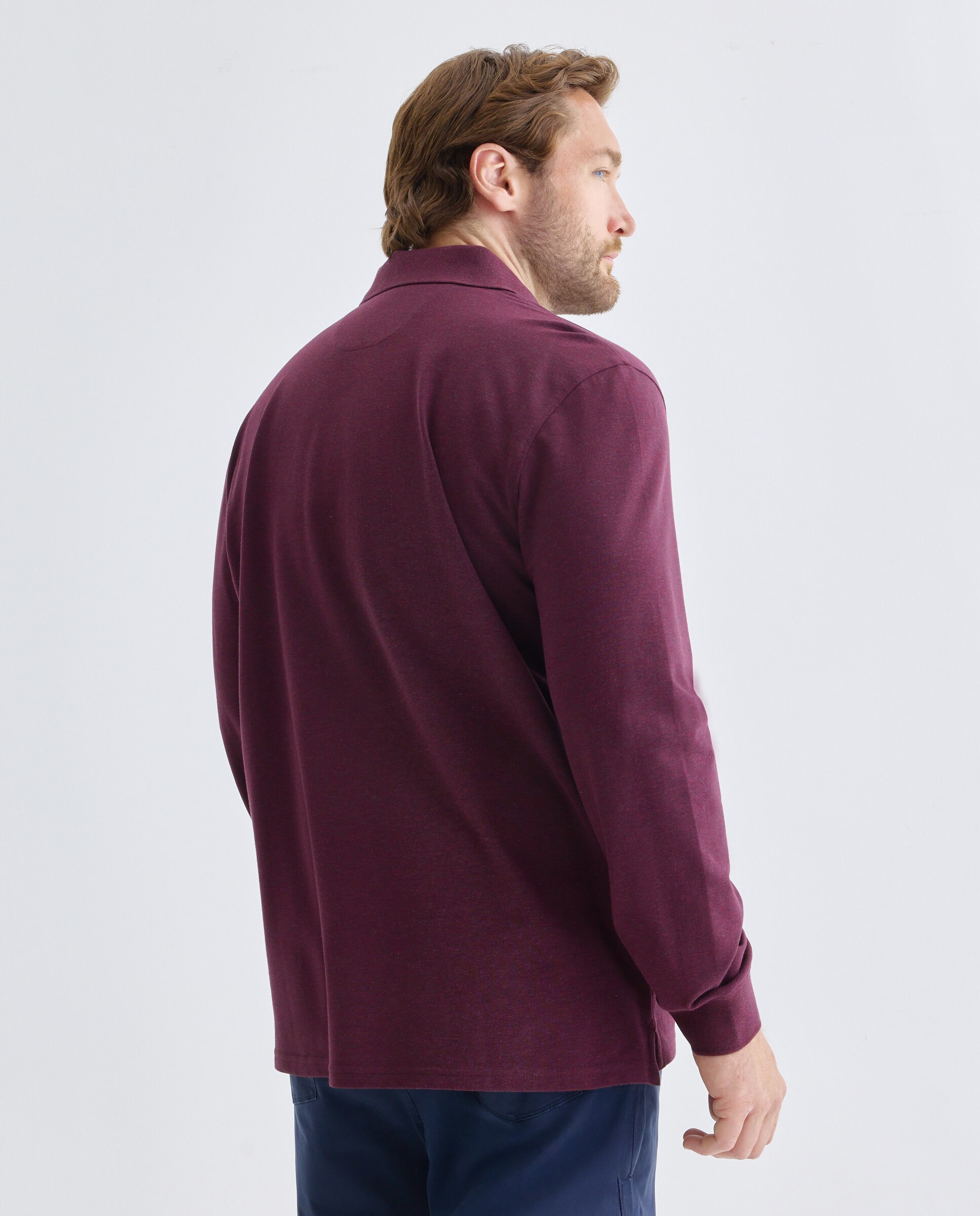 Polo basico manga larga talla grande hombre. - Dustin - Burdeos Burdeos-3