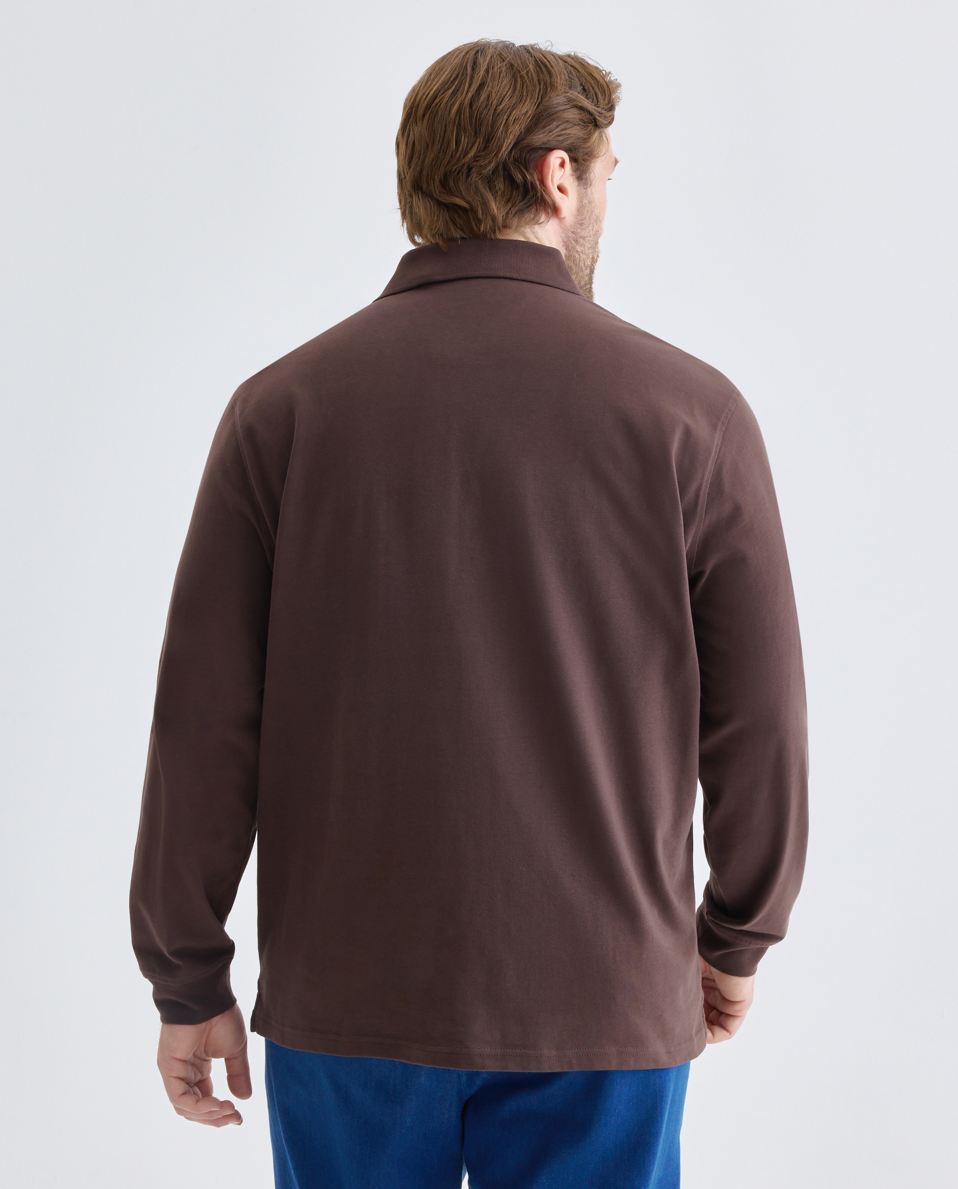 Polo manga larga liso perchado 100% algodón de hombre de tallas grandes - Dustin - Marrón Marrón-3