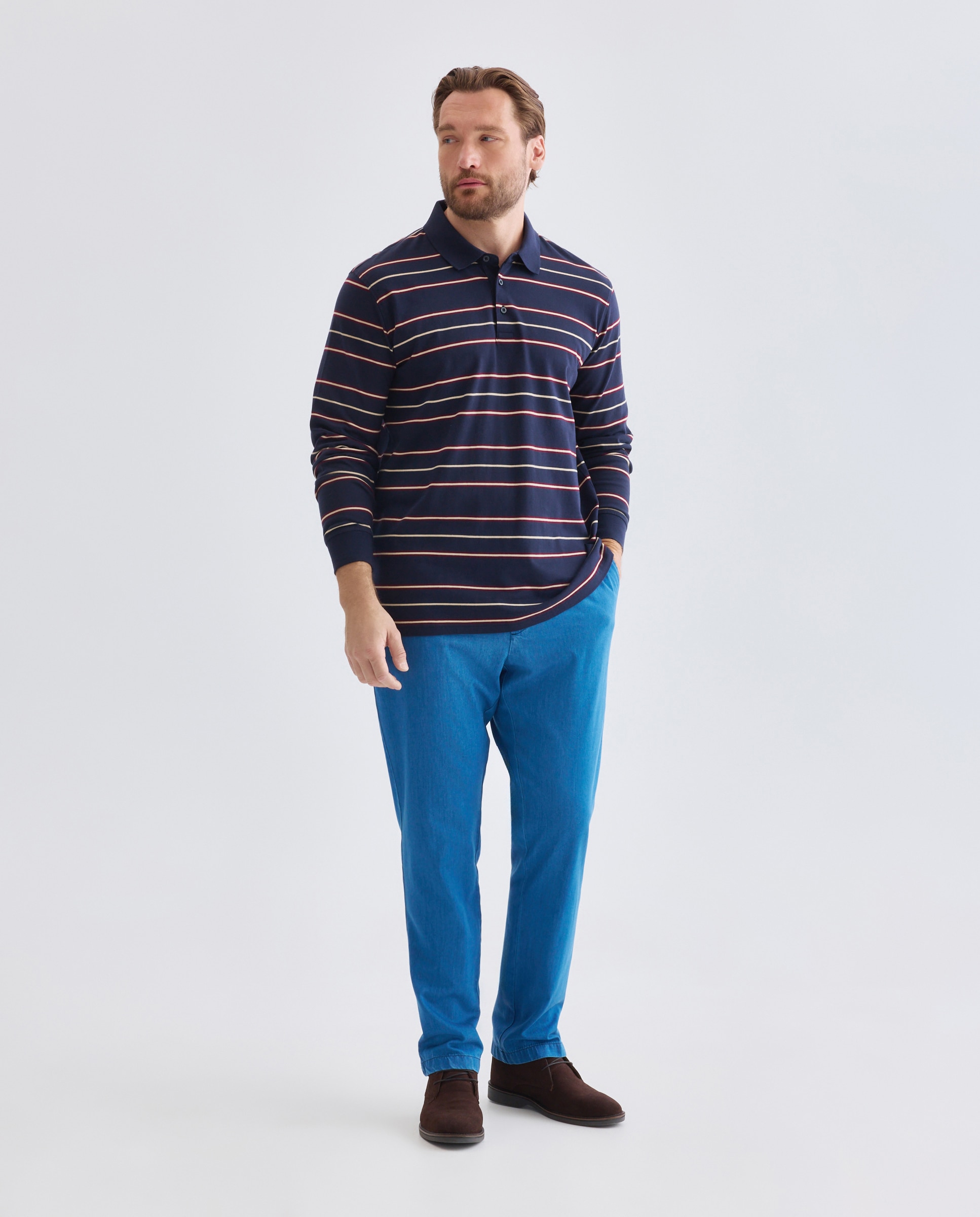 Polo de Manga Comprida às Riscas Tamanhos Grandes Azul-marinho-2