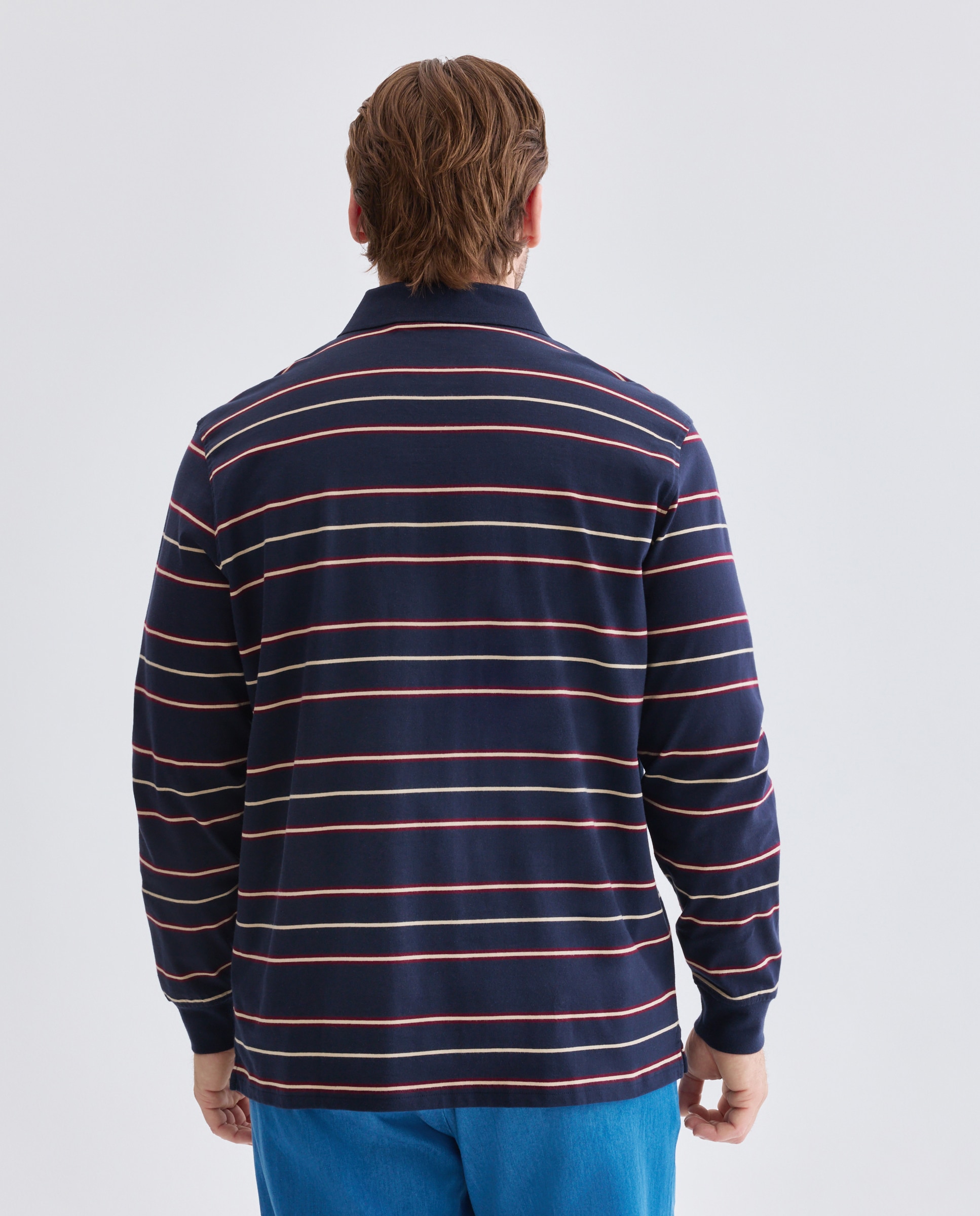 Polo de Manga Comprida às Riscas Tamanhos Grandes Azul-marinho-3