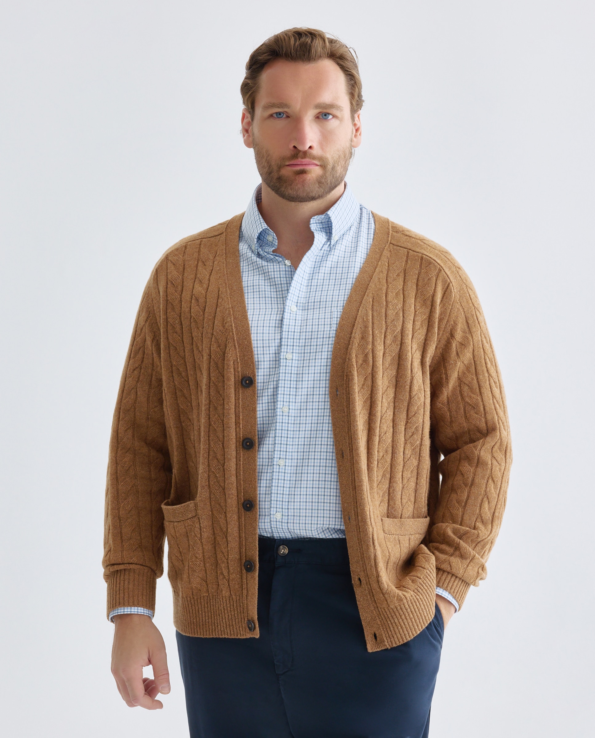 Imagem 0 de Cardigan de Malha do Cabo de Lambswool com Botões de Fantasia Tamanhos Grandes