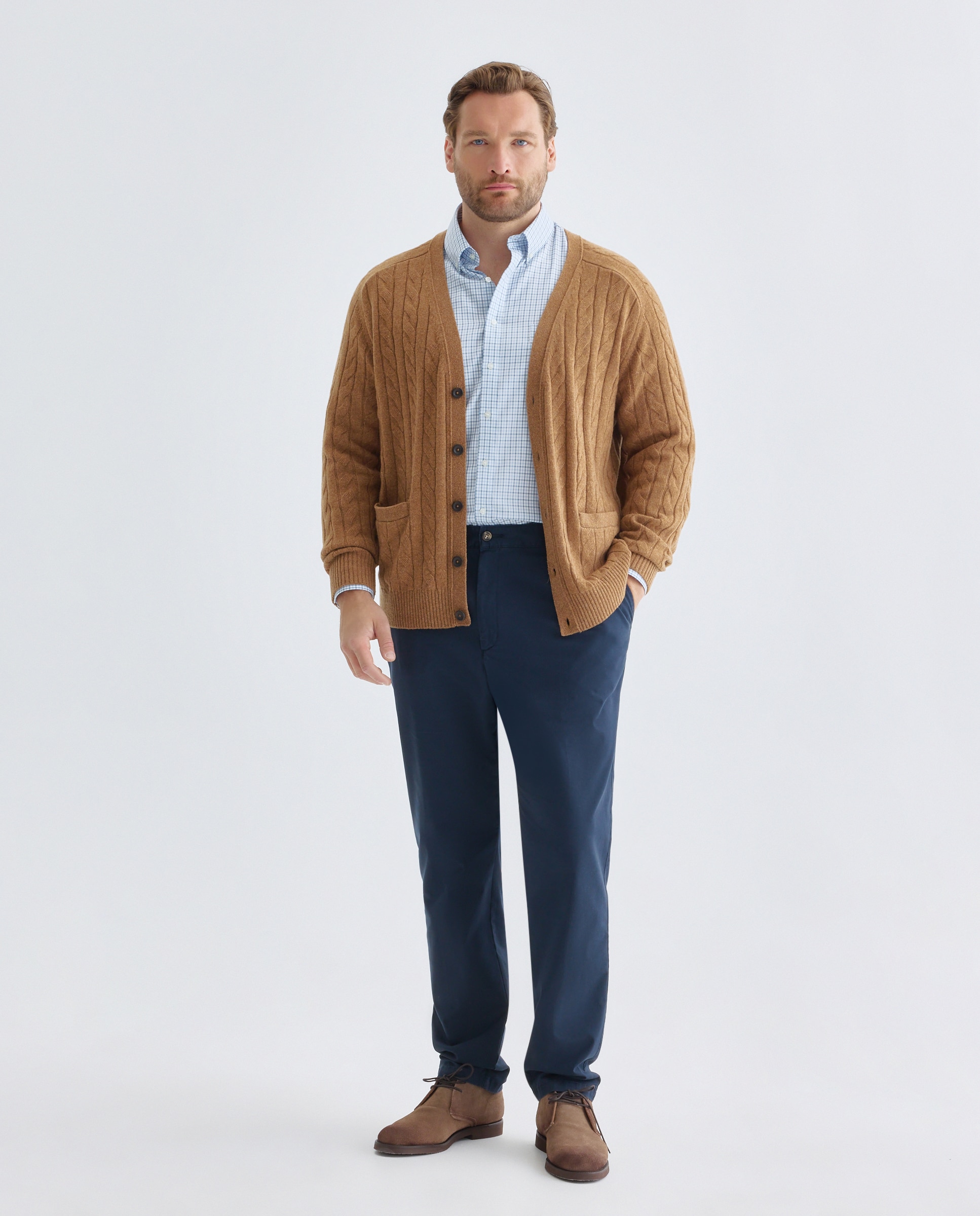 Cardigan de Malha do Cabo de Lambswool com Botões de Fantasia Tamanhos Grandes Verde-escuro-2