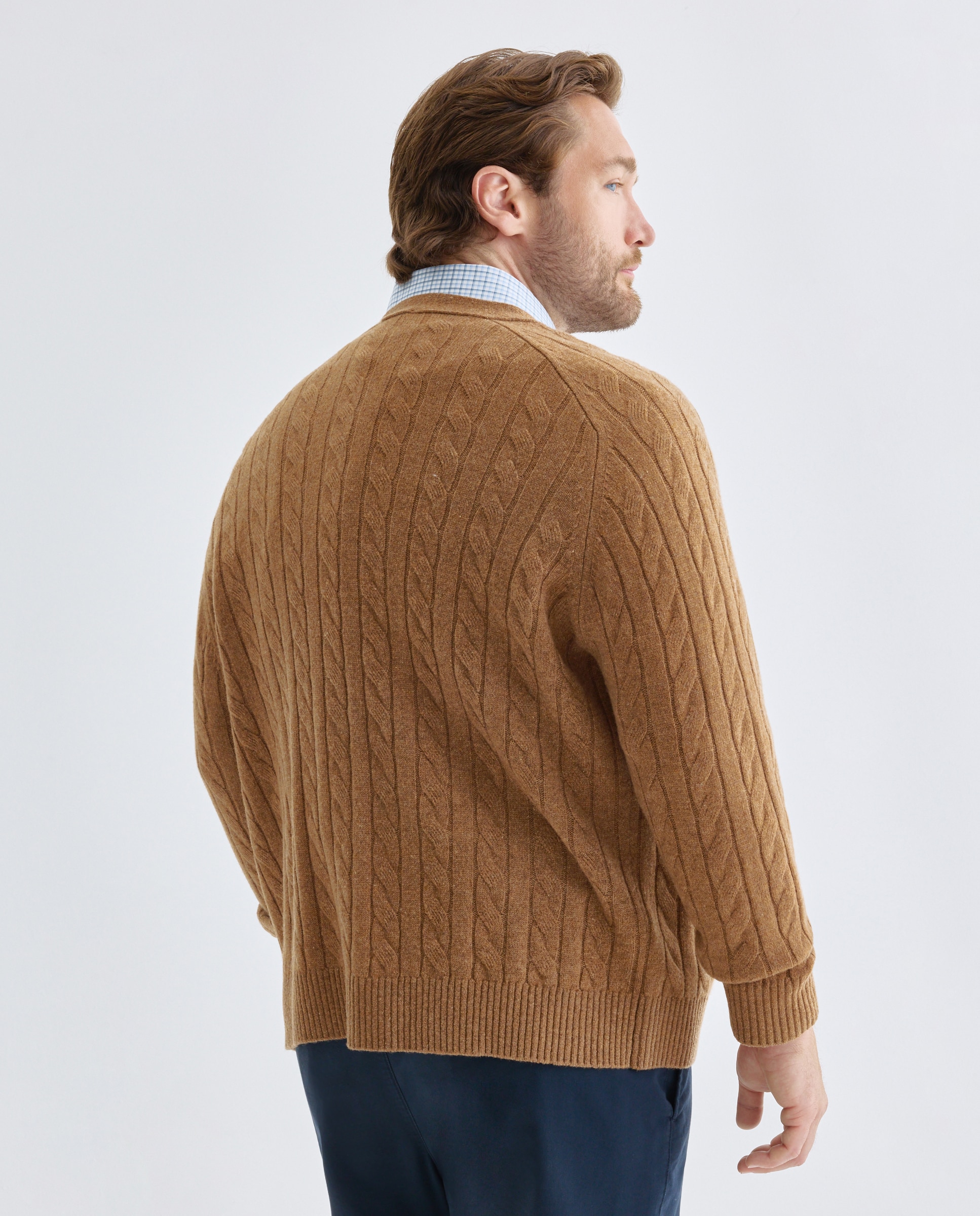Cardigan de Malha do Cabo de Lambswool com Botões de Fantasia Tamanhos Grandes Verde-escuro-3