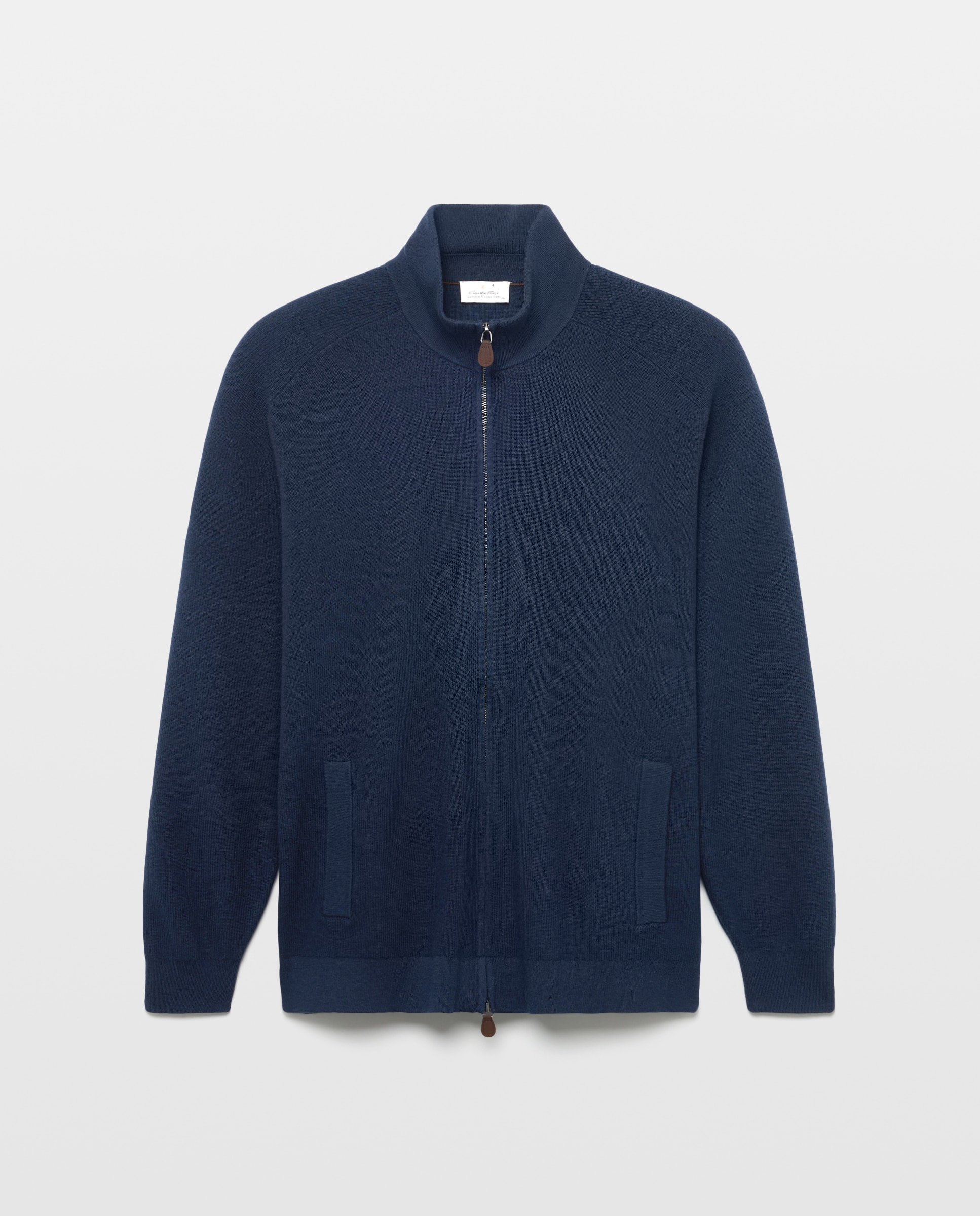 Cardigan cuello semicisne cremallera algodón/lana merino hombre - Emidio Tucci - Azul marino Azul marino-4