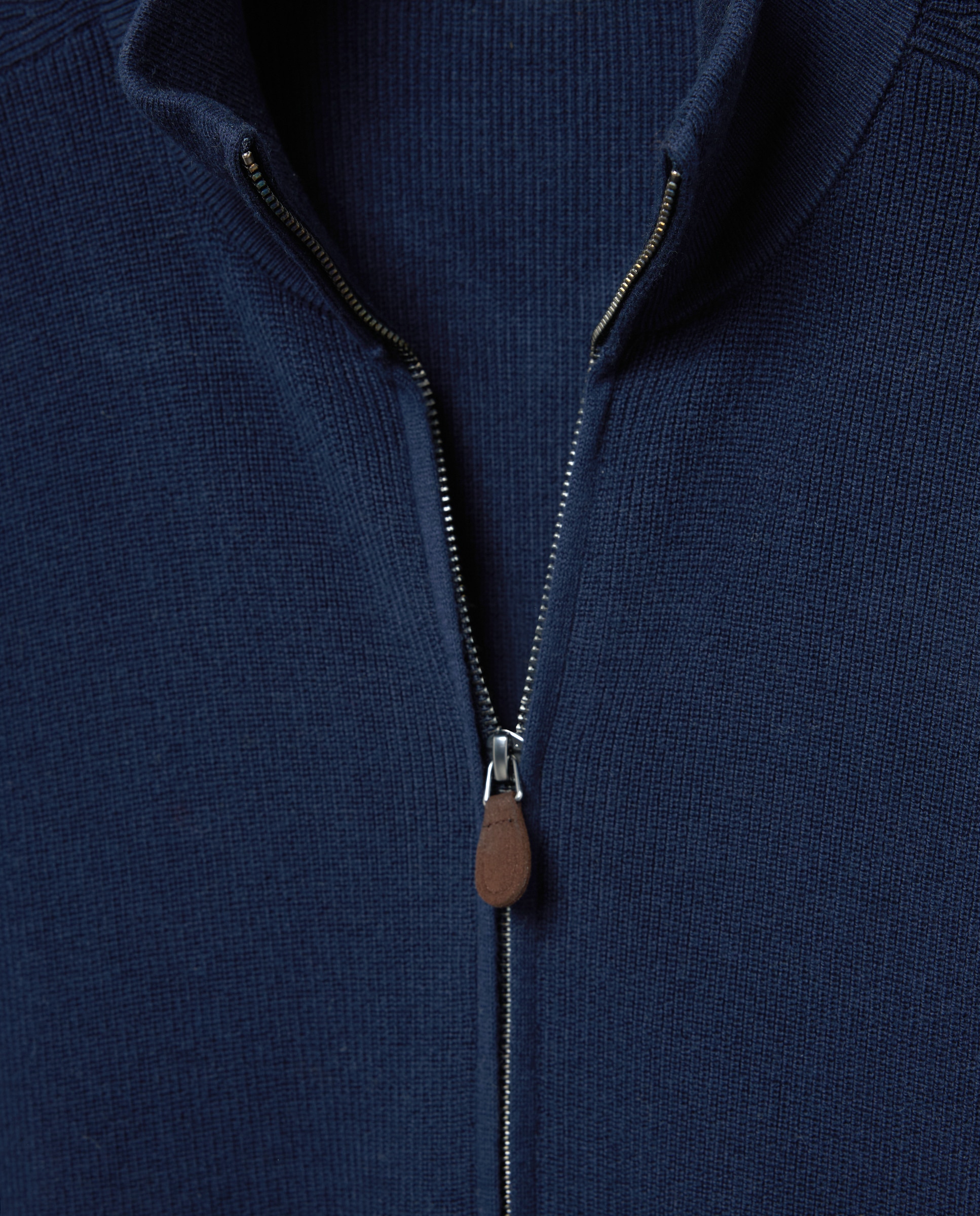 Cardigan cuello semicisne cremallera algodón/lana merino hombre - Emidio Tucci - Azul marino Azul marino-5