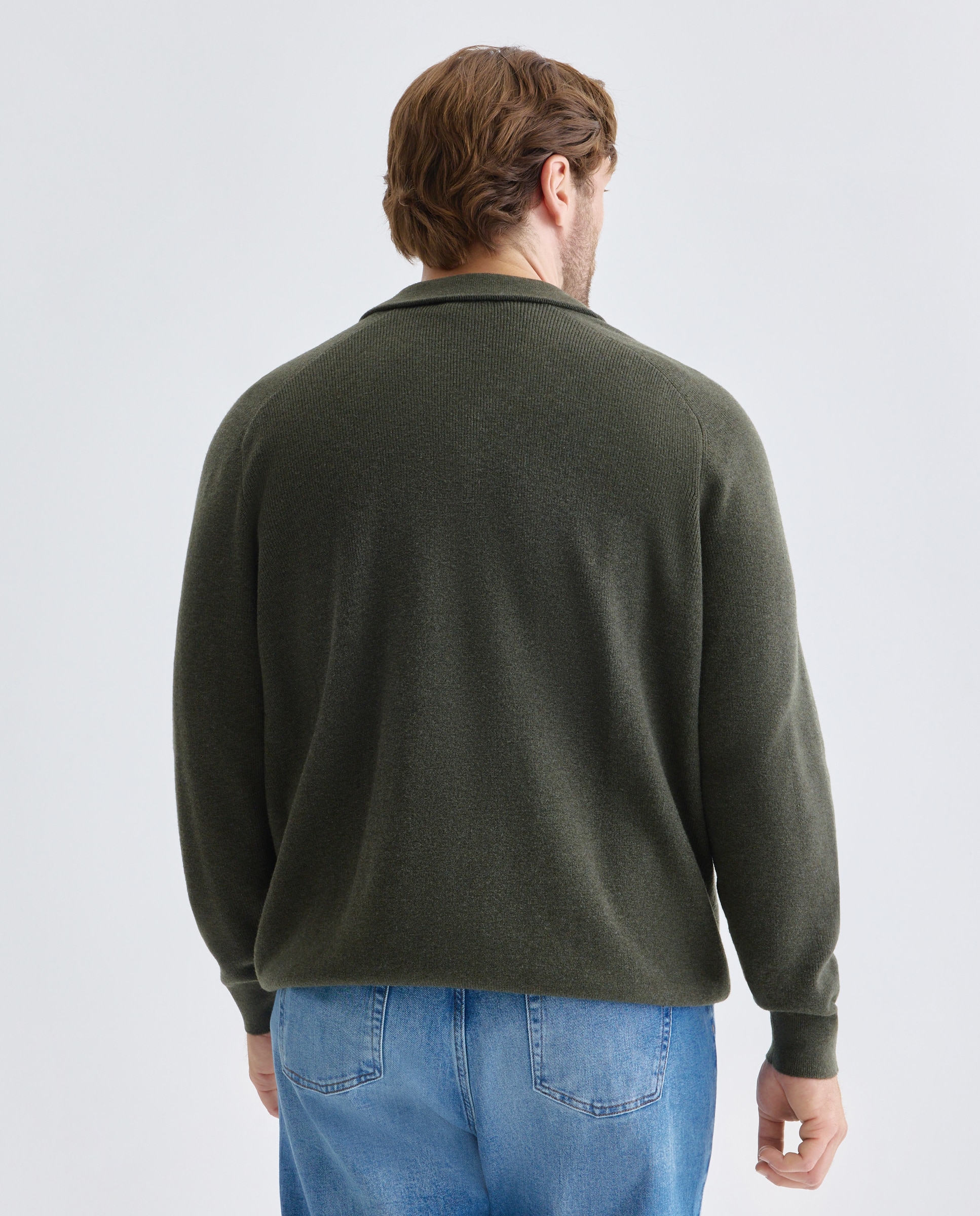 Cardigan cuello semicisne cremallera algodón/lana merino hombre - Emidio Tucci - Kaki Kaki-3