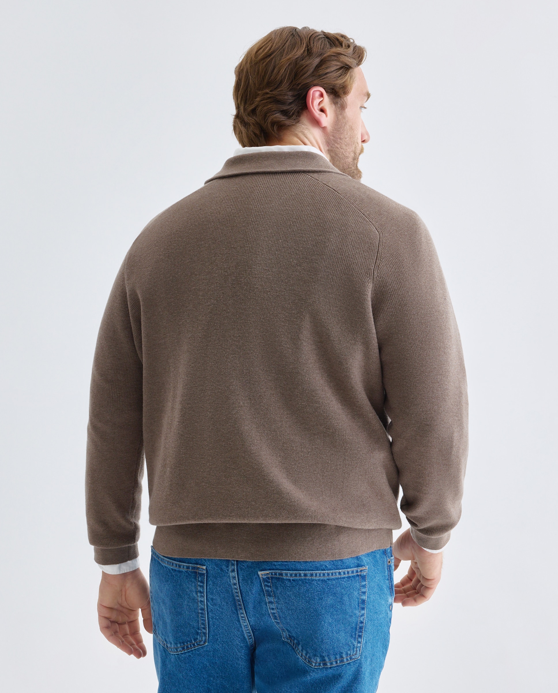 Cardigan cuello semicisne cremallera algodón/lana merino hombre - Emidio Tucci - Beige Beige-3