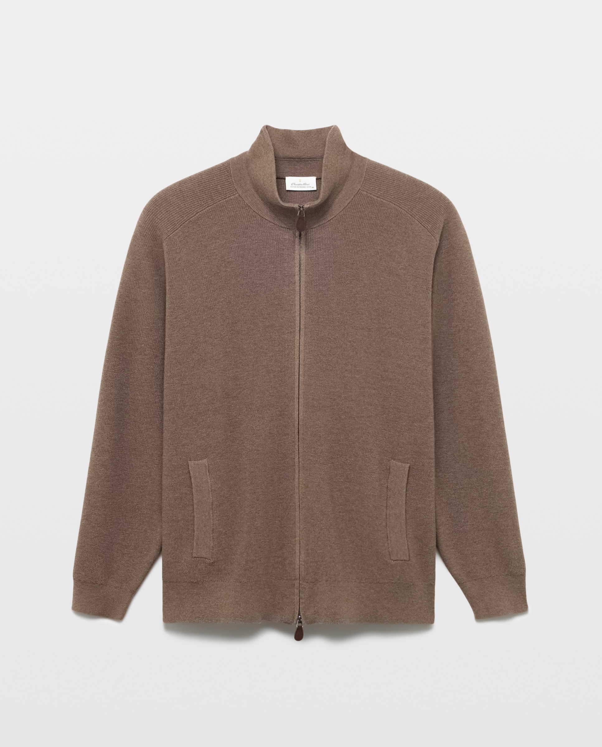 Cardigan cuello semicisne cremallera algodón/lana merino hombre - Emidio Tucci - Beige Beige-4