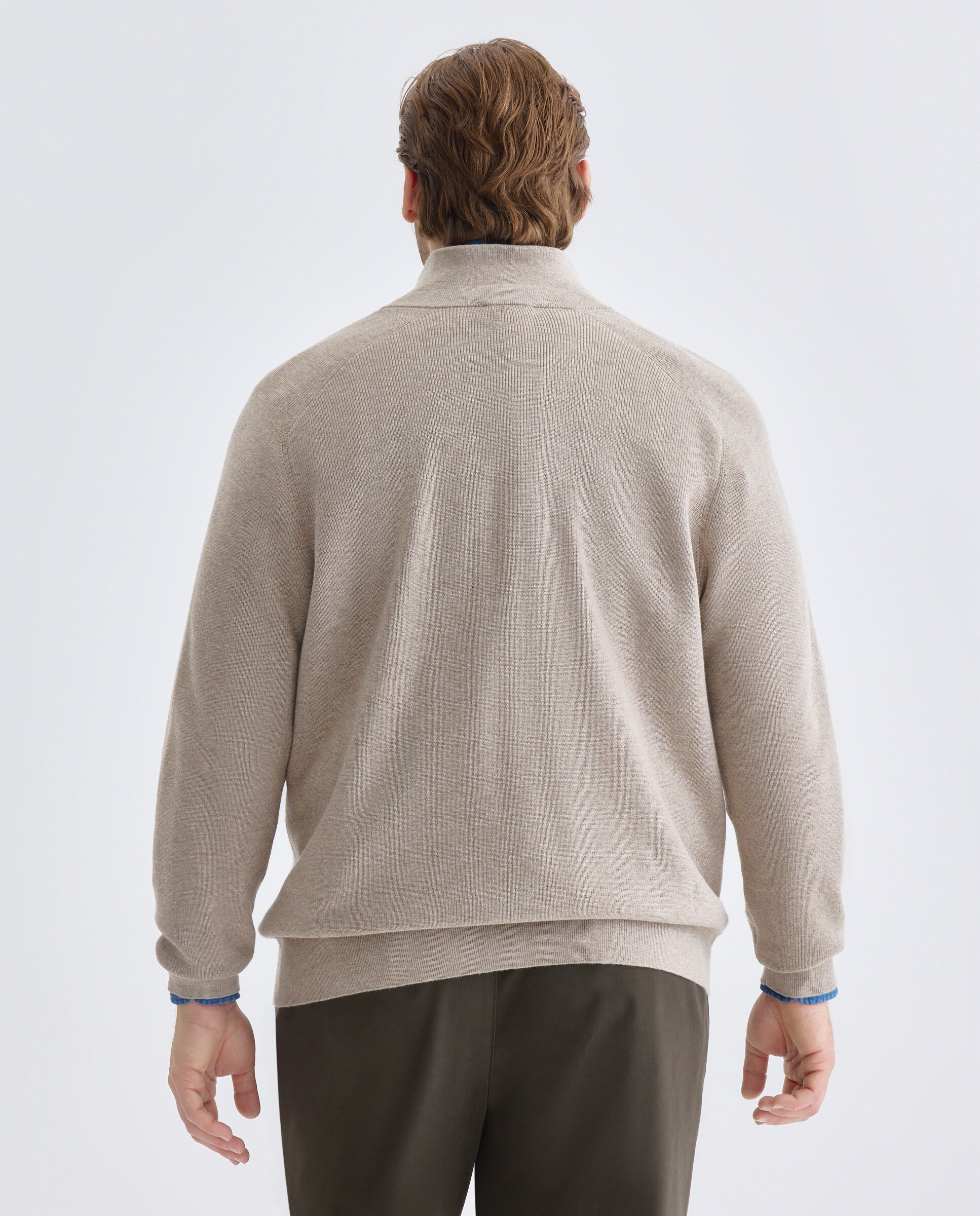 Cardigan Liso de Algodão Merino com Gola Semi Cisne com Fecho de Correr Tamanhos Grandes Castanho-claro-3