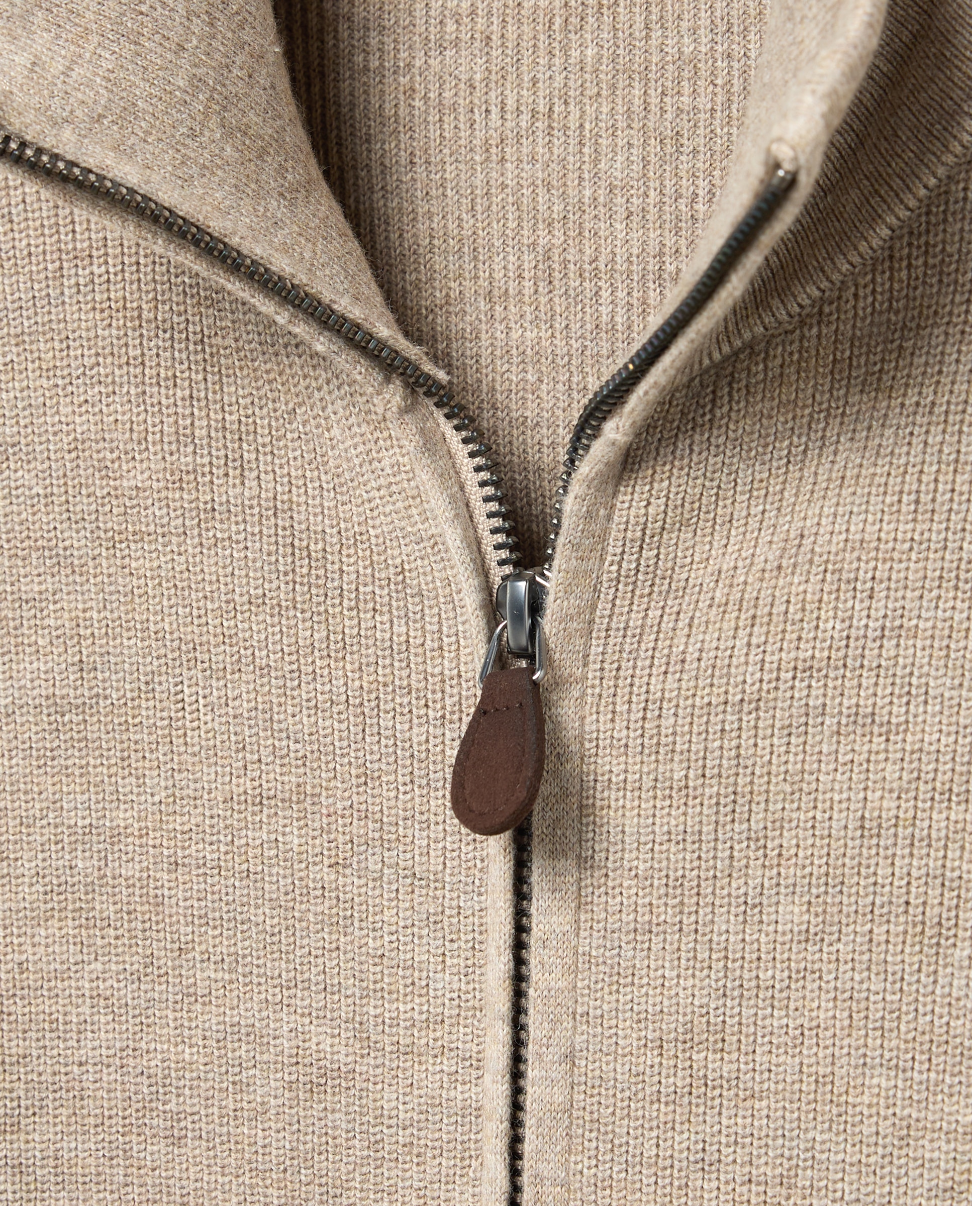 Cardigan Liso de Algodão Merino com Gola Semi Cisne com Fecho de Correr Tamanhos Grandes Castanho-claro-5