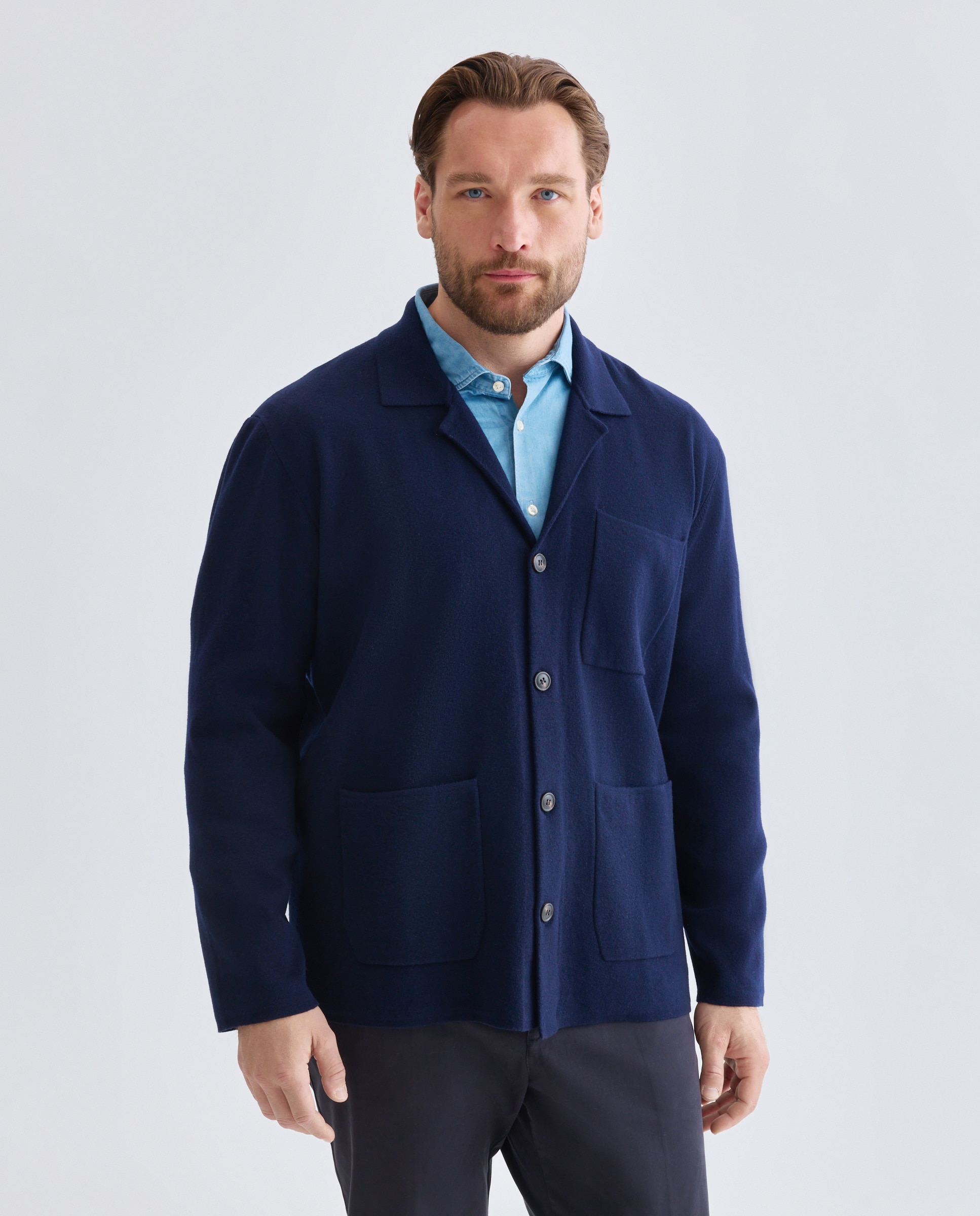Cardigan de hombre con botones cuello solapa cerrojillo tallas grandes - Emidio Tucci - Azul marino Azul marino-1