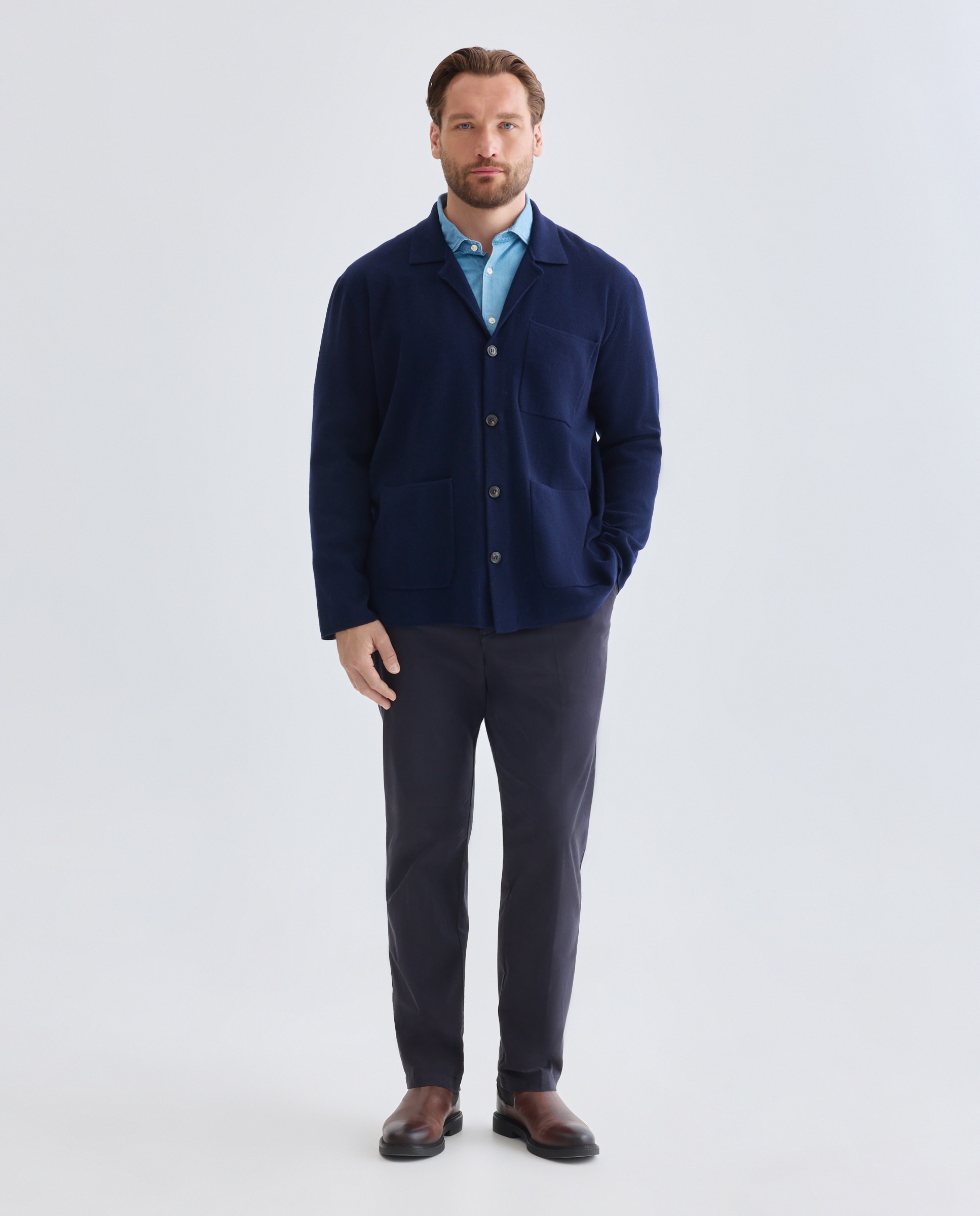 Cardigan de hombre con botones cuello solapa cerrojillo tallas grandes - Emidio Tucci - Azul marino Azul marino-2