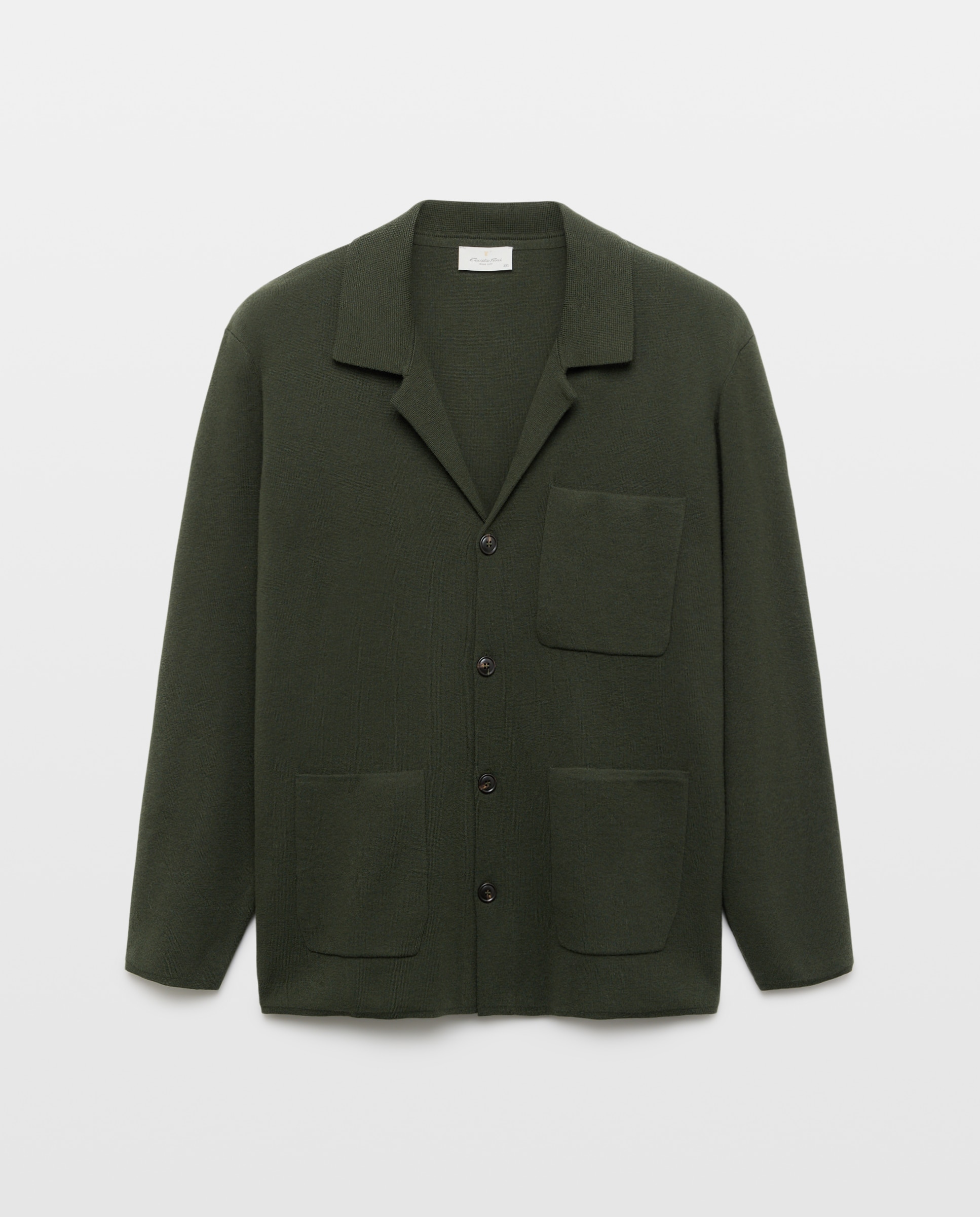 Cardigan de Malha com Botões e Gola de Lapela Tamanhos Grandes Caqui-5