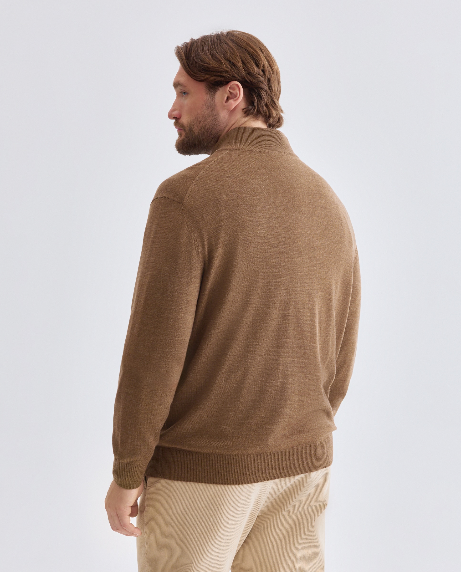 Cardigan cuello semicisne cremallera lavable 100% lana merino hombre - Emidio Tucci - Marrón claro Marrón claro-2
