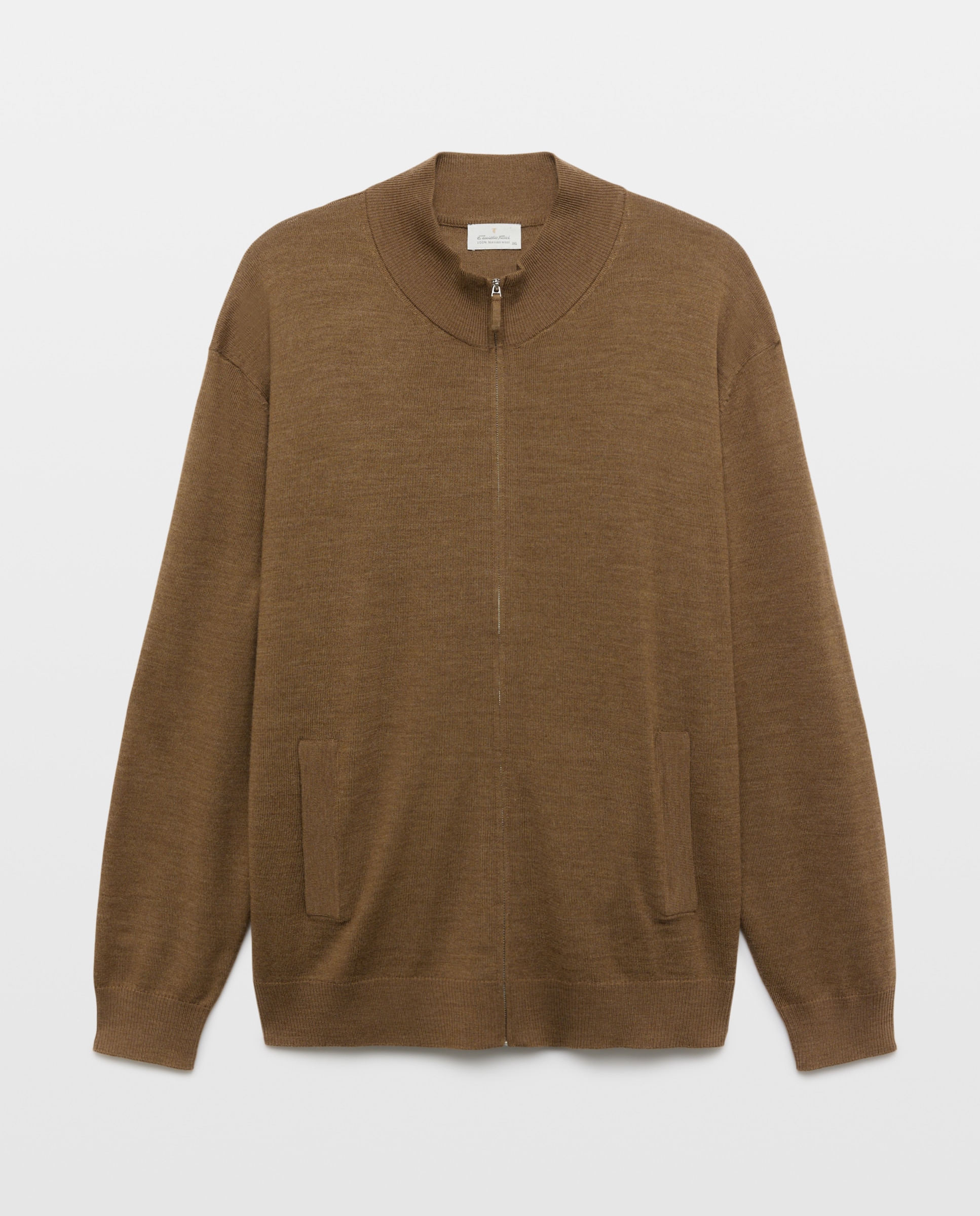 Cardigan cuello semicisne cremallera lavable 100% lana merino hombre - Emidio Tucci - Marrón claro Marrón claro-4