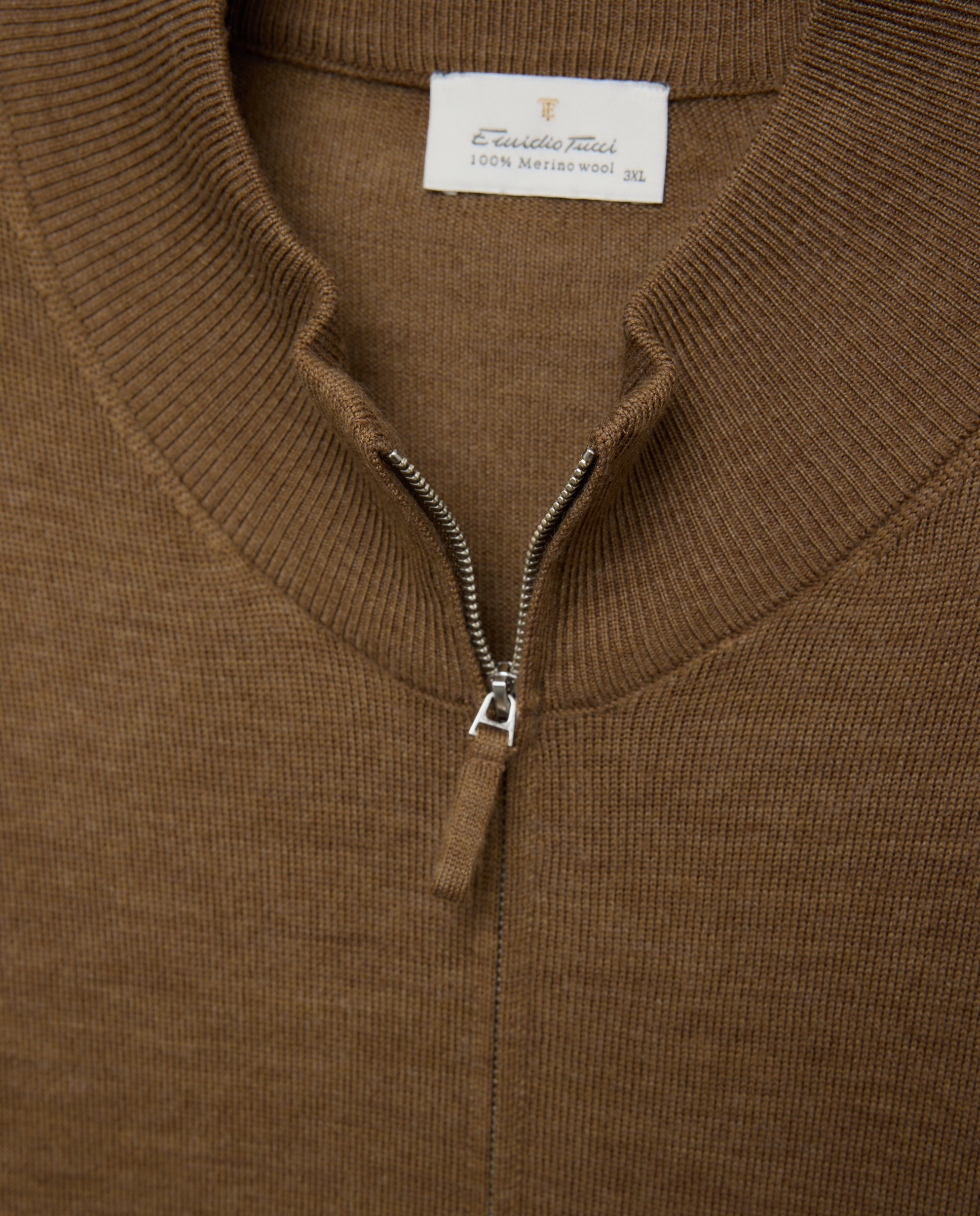 Cardigan cuello semicisne cremallera lavable 100% lana merino hombre - Emidio Tucci - Marrón claro Marrón claro-5