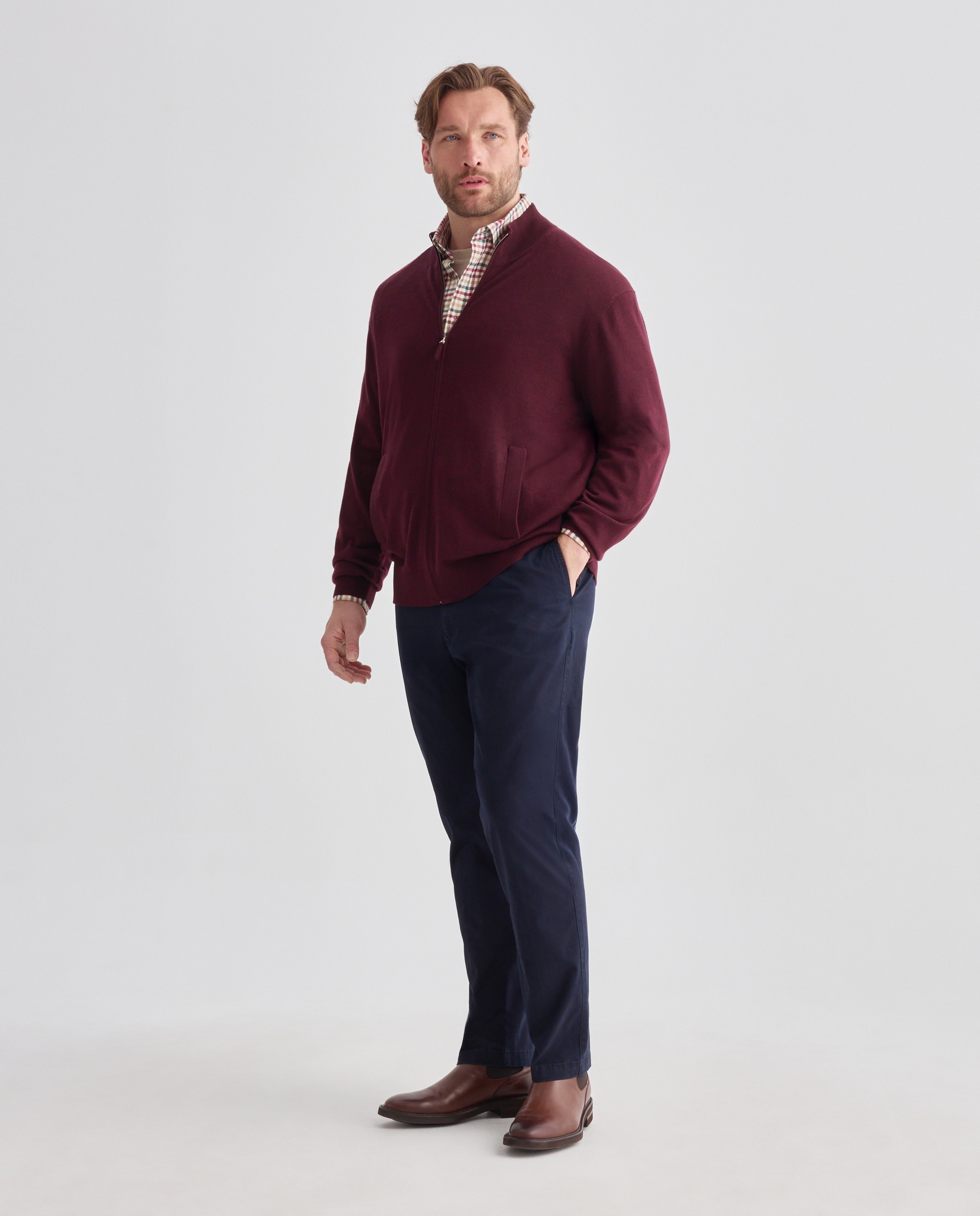 Cardigan cuello semicisne cremallera lavable 100% lana merino hombre - Emidio Tucci - Granate Granate-2
