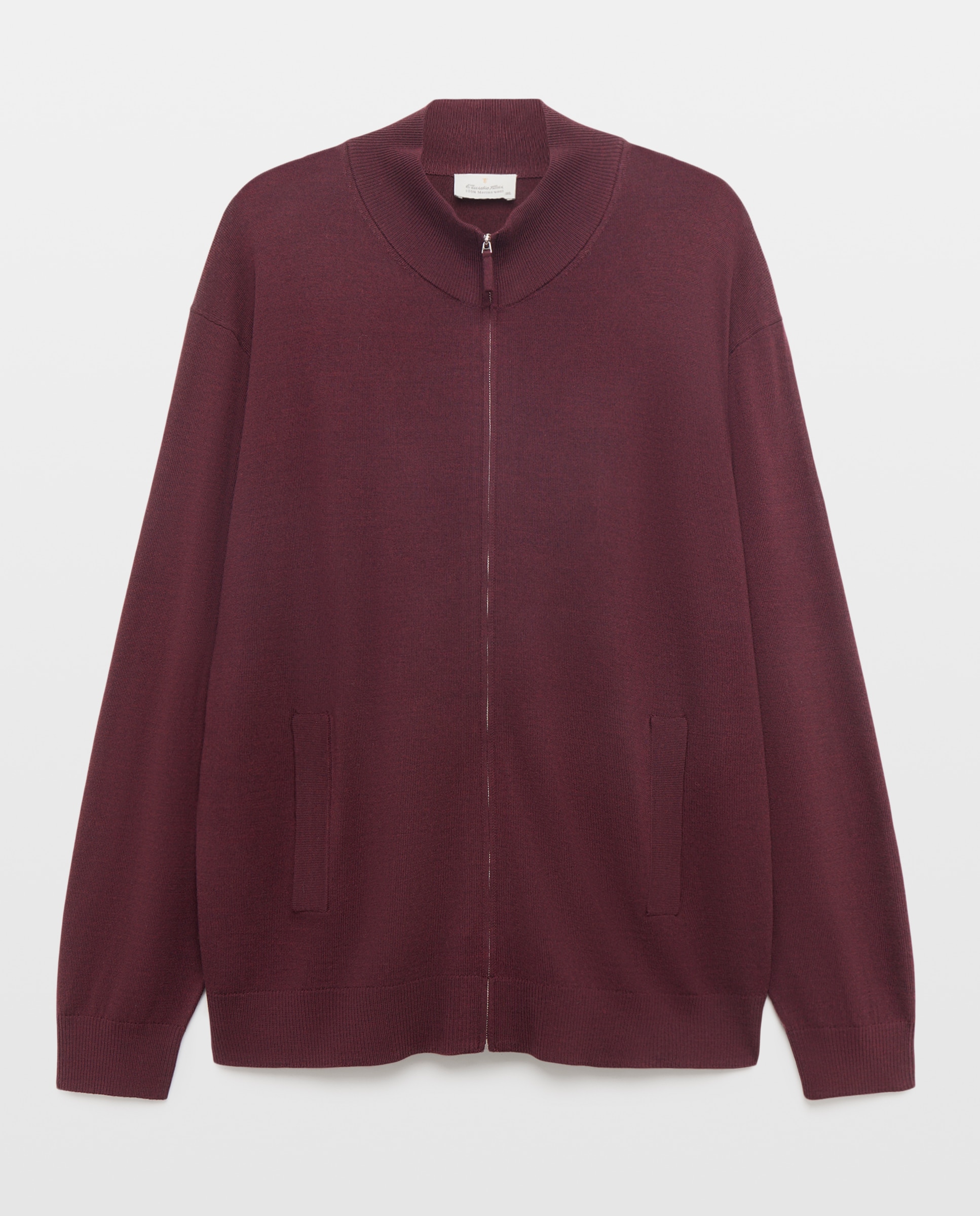 Cardigan cuello semicisne cremallera lavable 100% lana merino hombre - Emidio Tucci - Granate Granate-4