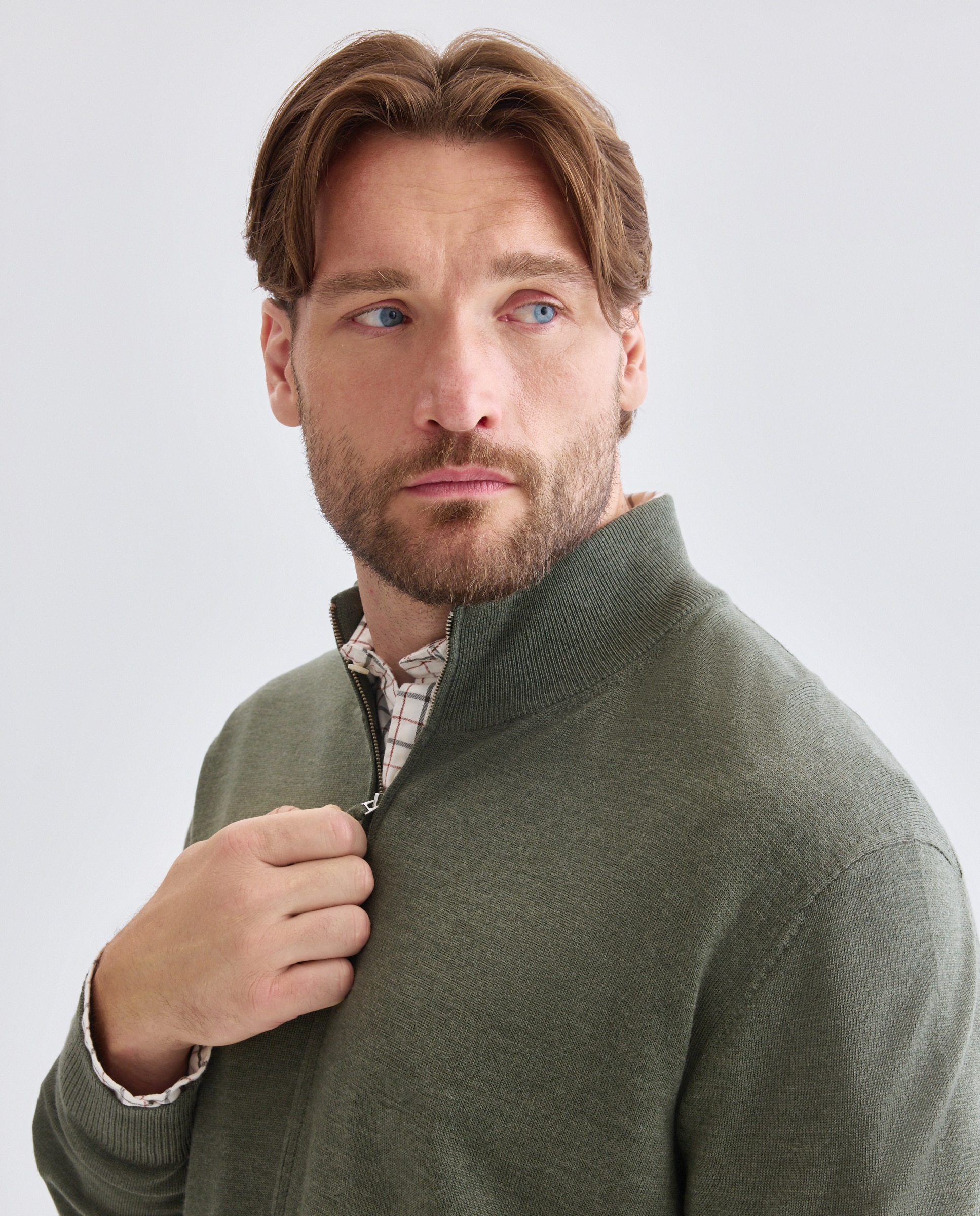 Cardigan cuello semicisne cremallera lavable 100% lana merino hombre - Emidio Tucci - Kaki Kaki-4
