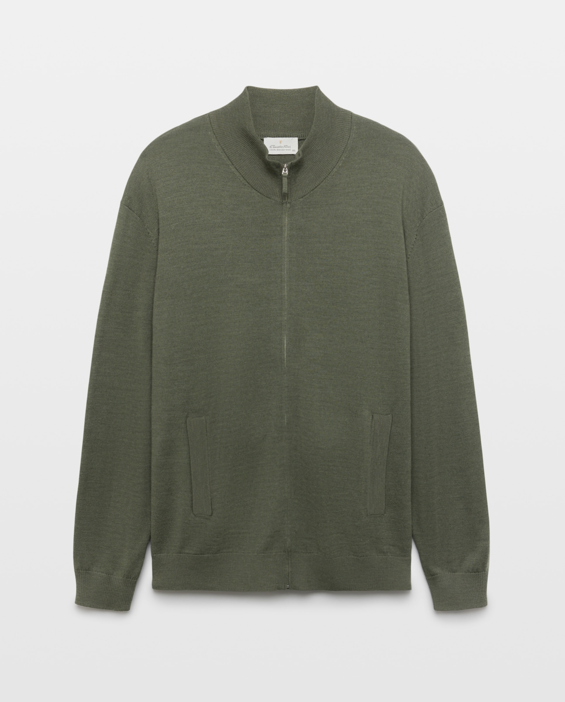 Cardigan cuello semicisne cremallera lavable 100% lana merino hombre - Emidio Tucci - Kaki Kaki-5