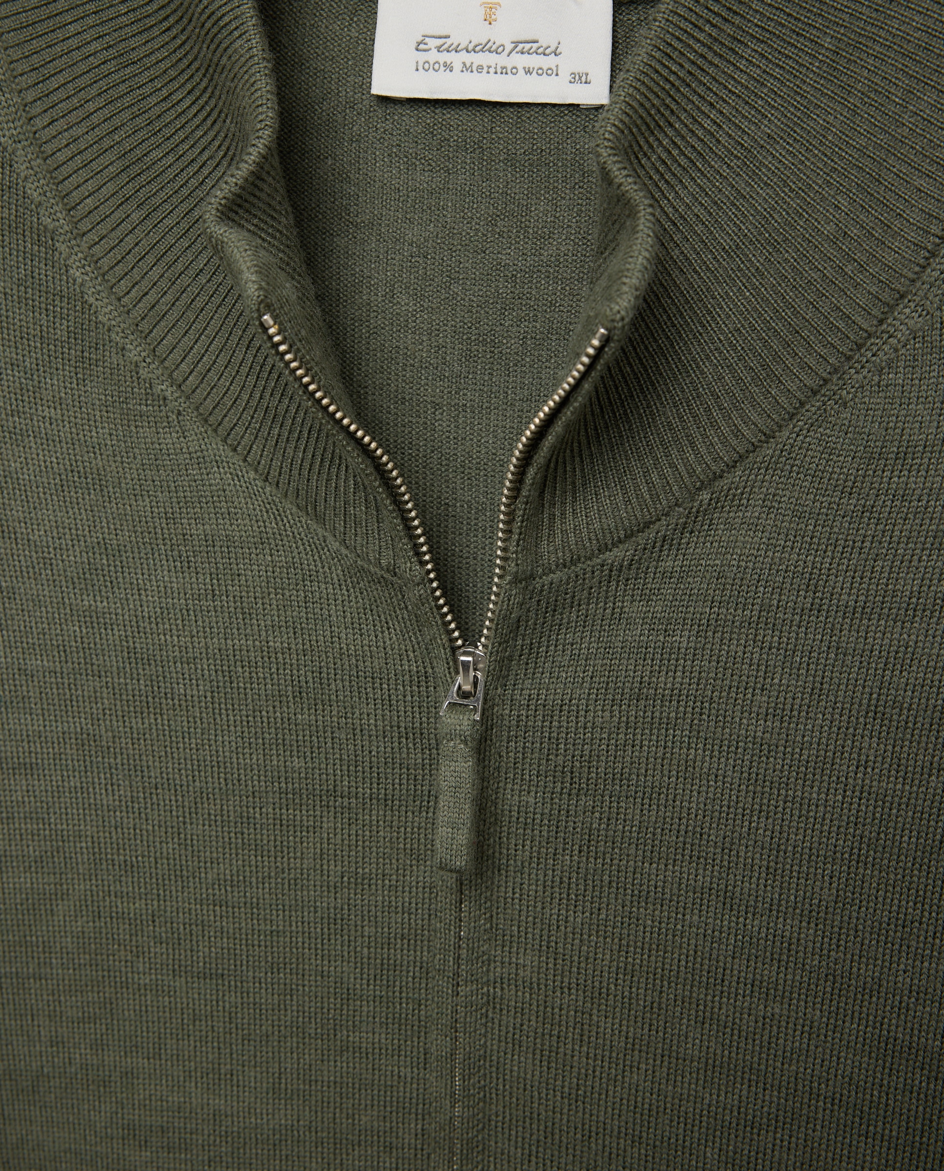 Cardigan cuello semicisne cremallera lavable 100% lana merino hombre - Emidio Tucci - Kaki Kaki-6