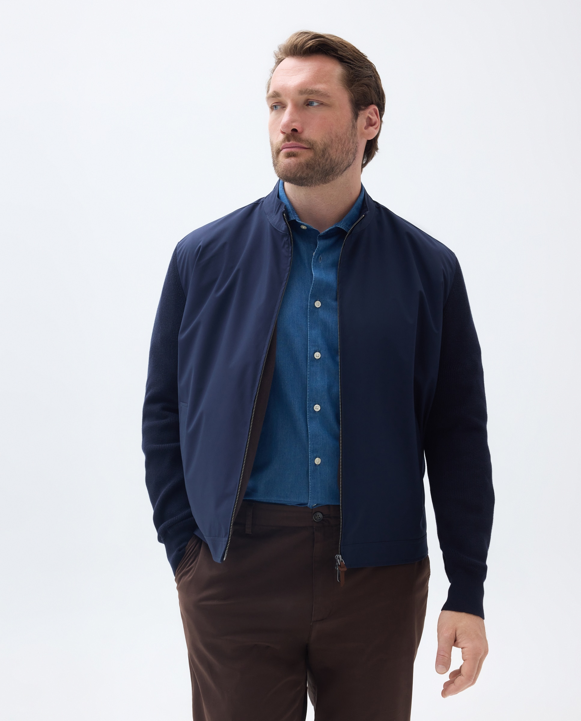 Emidio Tucci - Cardigan de hombre cremallera delantero nylon de tallas grandes.