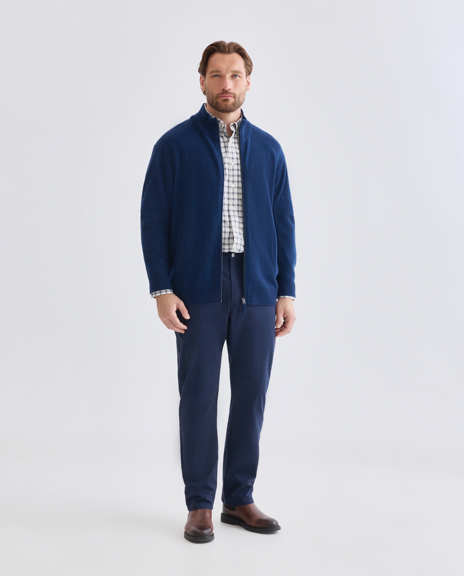 Cardigan cremallera liso 100% lambswool de hombre de tallas grandes - Dustin - Azul marino Azul marino-2