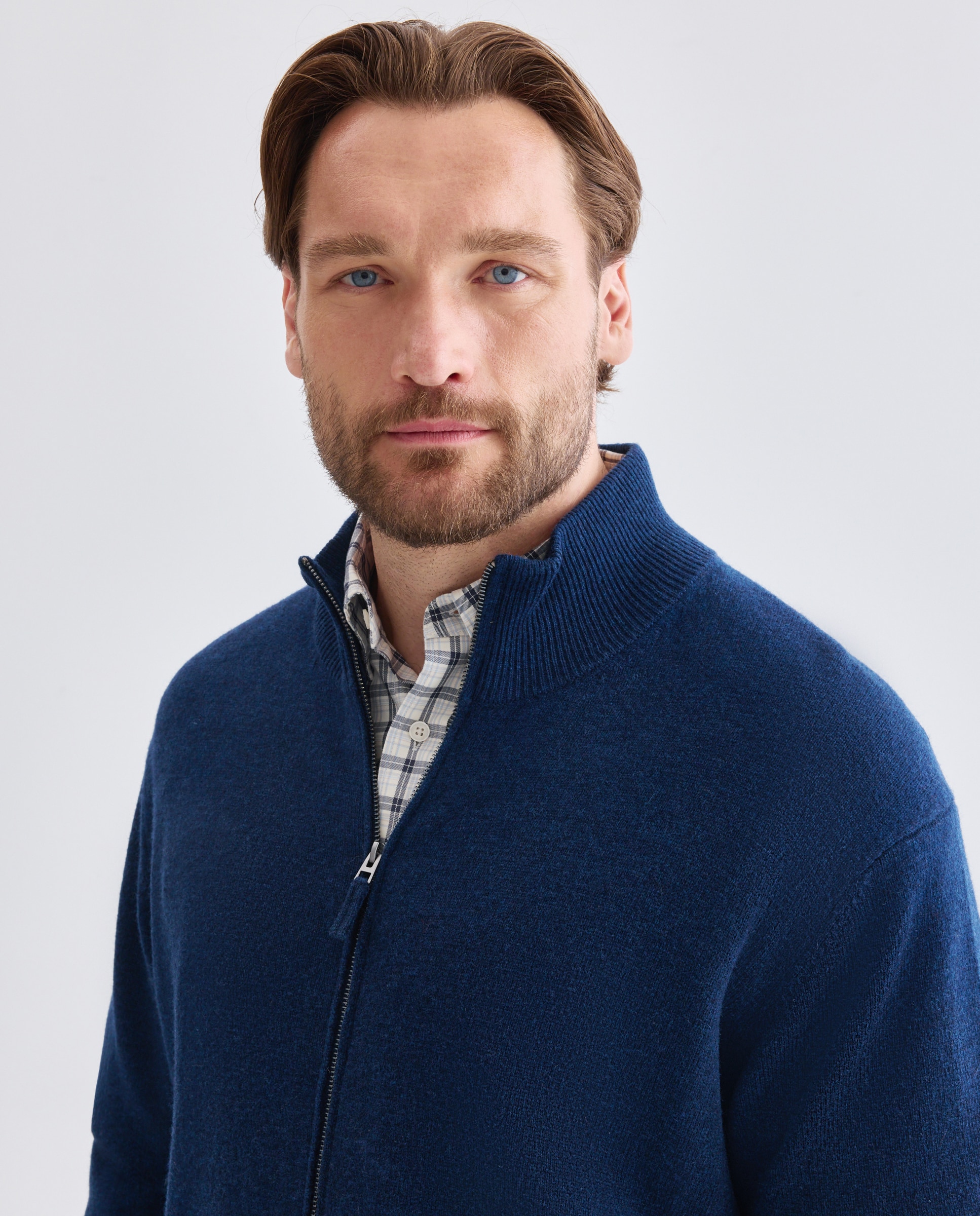 Cardigan cremallera liso 100% lambswool de hombre de tallas grandes - Dustin - Azul marino Azul marino-4
