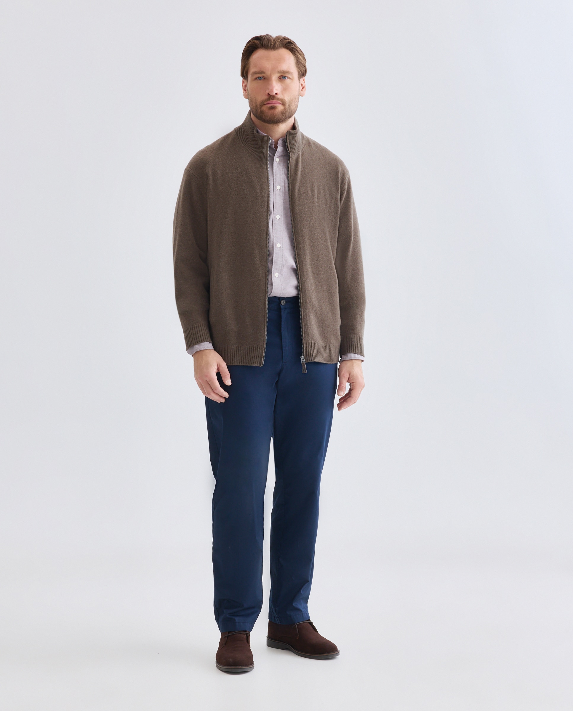 Cardigan cremallera liso 100% lambswool de hombre de tallas grandes - Dustin - Verde oscuro Verde oscuro-2