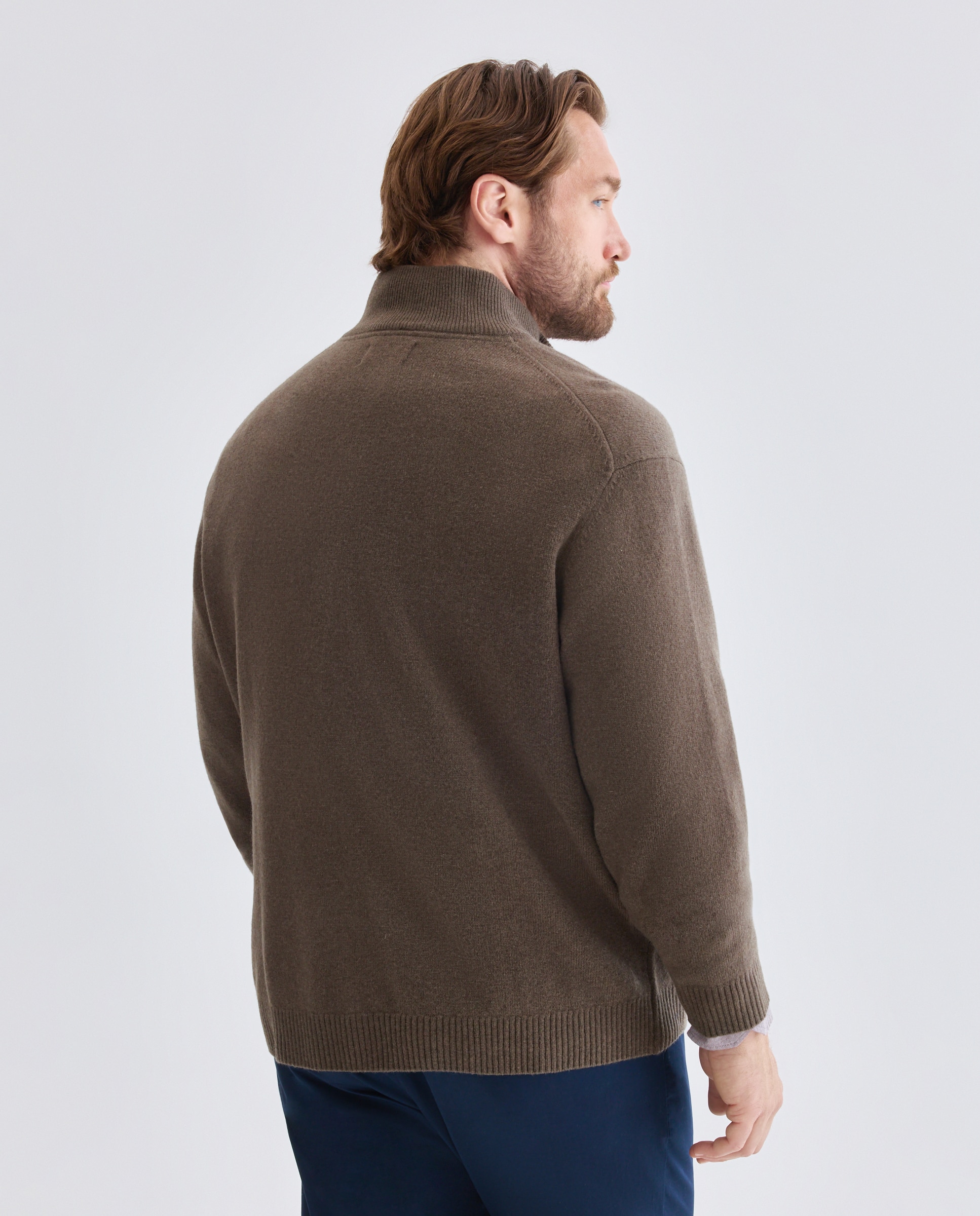 Cardigan cremallera liso 100% lambswool de hombre de tallas grandes - Dustin - Verde oscuro Verde oscuro-3