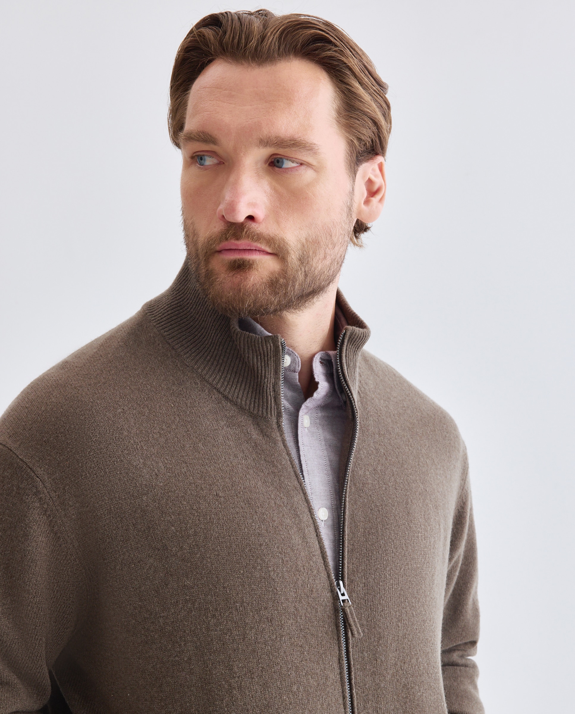 Cardigan cremallera liso 100% lambswool de hombre de tallas grandes - Dustin - Verde oscuro Verde oscuro-4