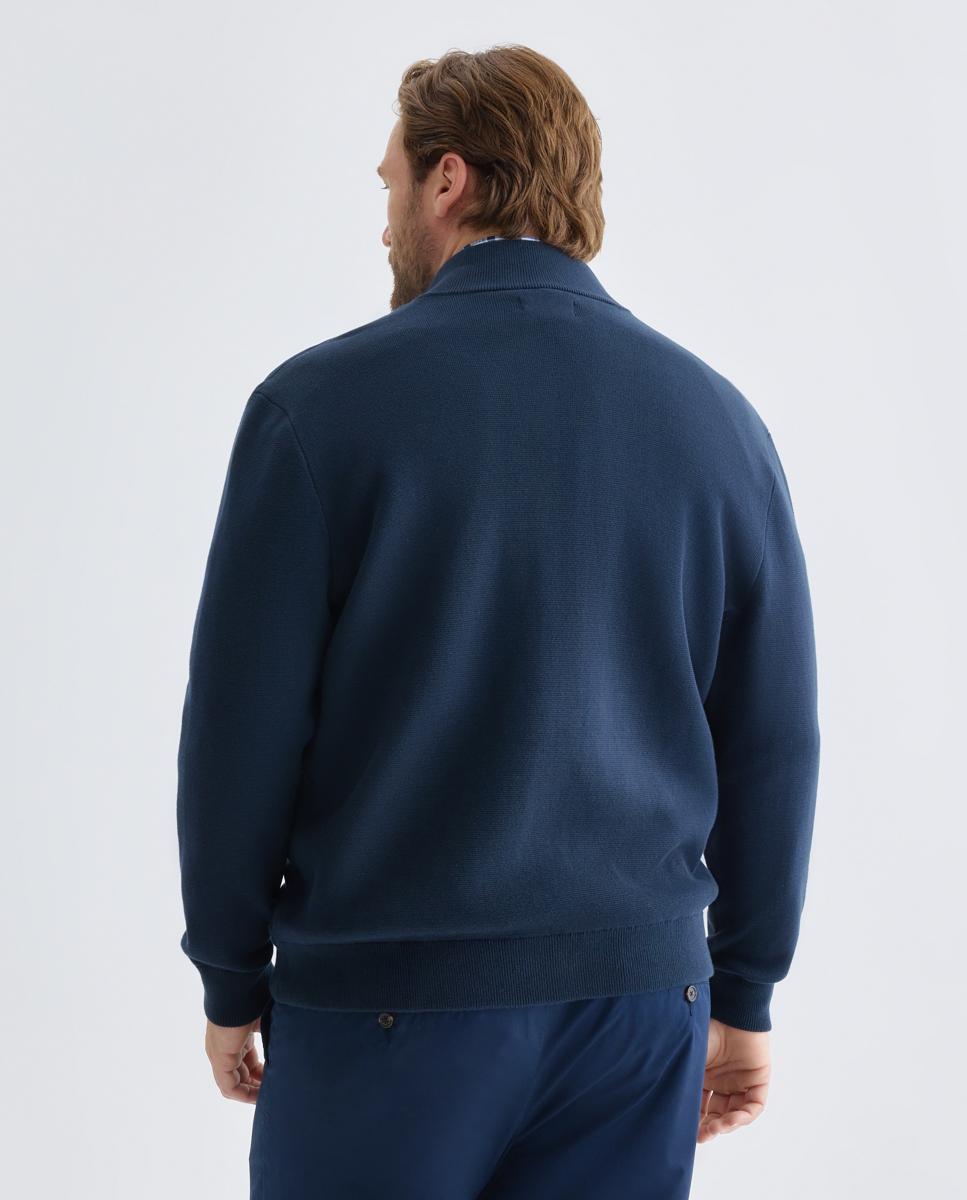 Cardigan cremallera combinada antelina lisa 100% algodón de hombre de tallas grandes - Dustin - Azul marino Azul marino-3