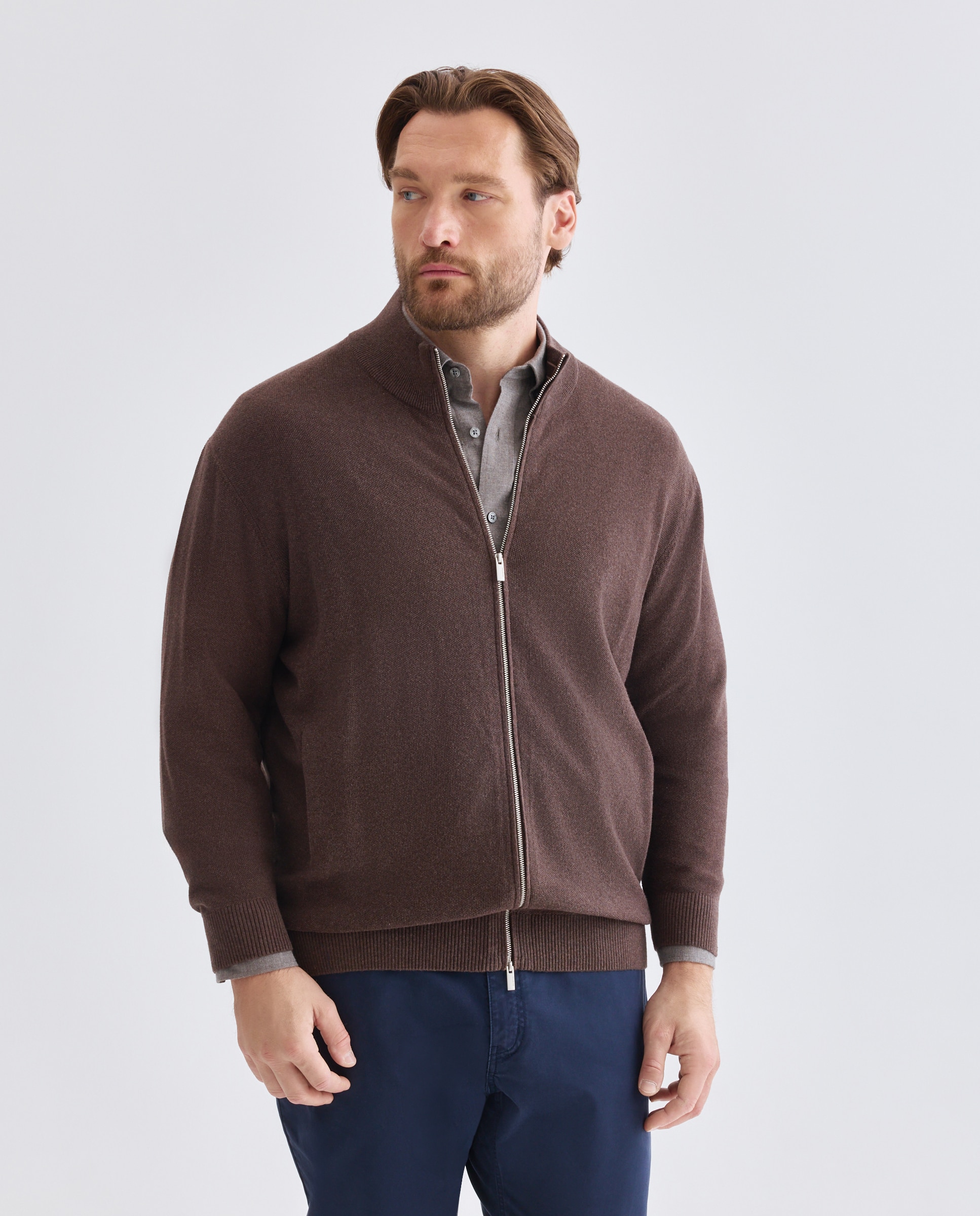 Chaqueta cremallera talla grande hombre. - Dustin - Marrón oscuro Marrón oscuro-1