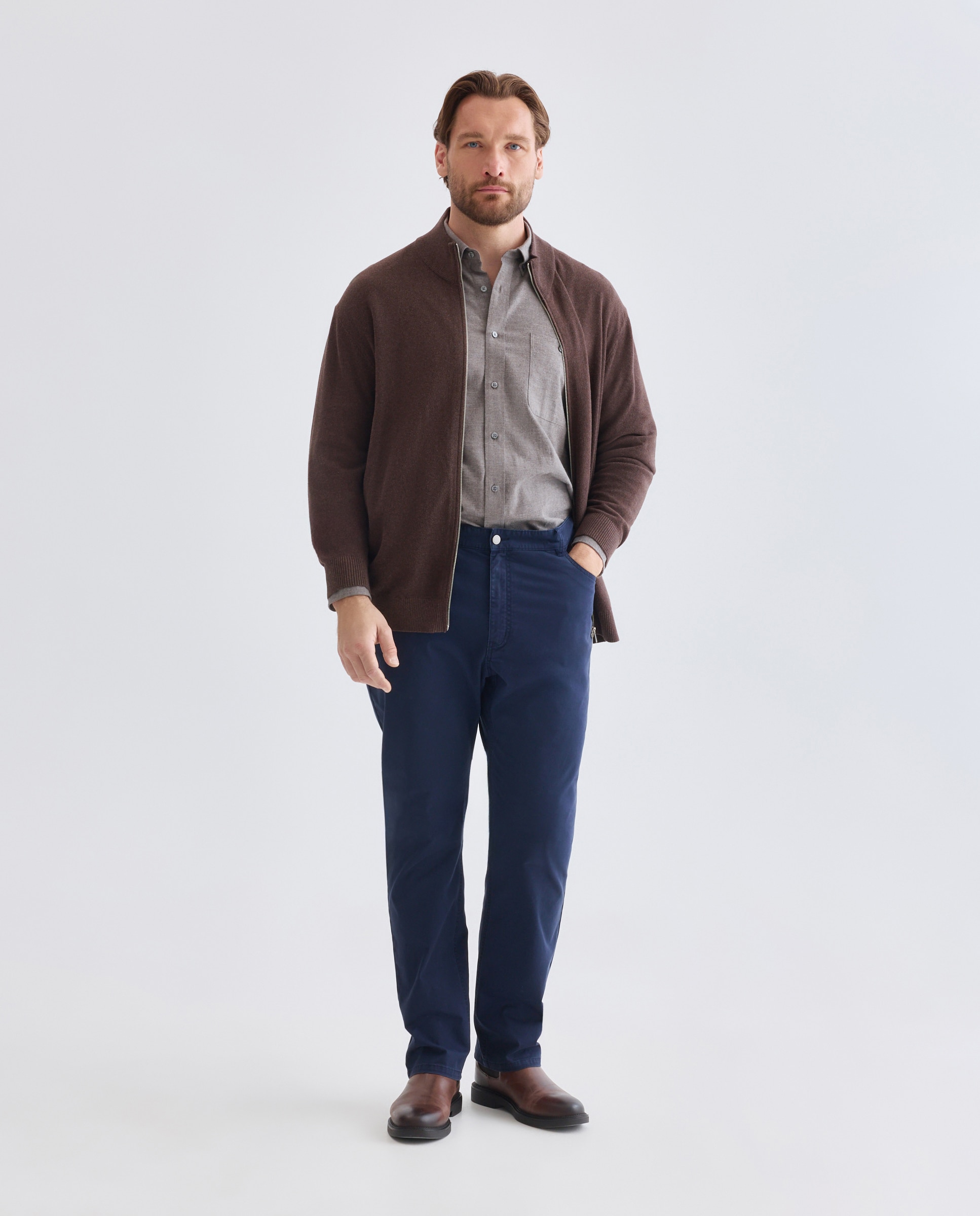 Chaqueta cremallera talla grande hombre. - Dustin - Marrón oscuro Marrón oscuro-2