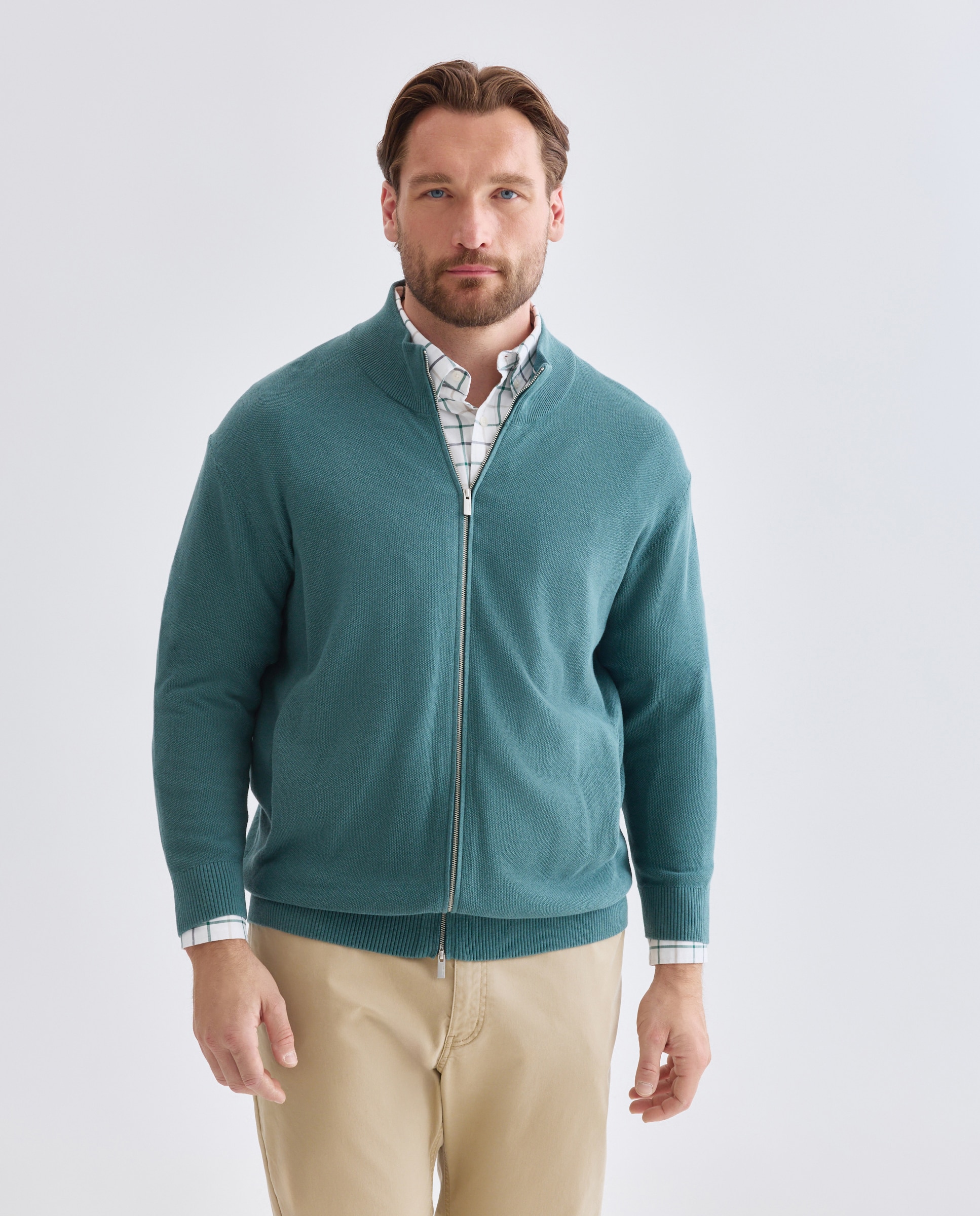 Chaqueta cremallera talla grande hombre. - Dustin - Verde oscuro Verde oscuro-1