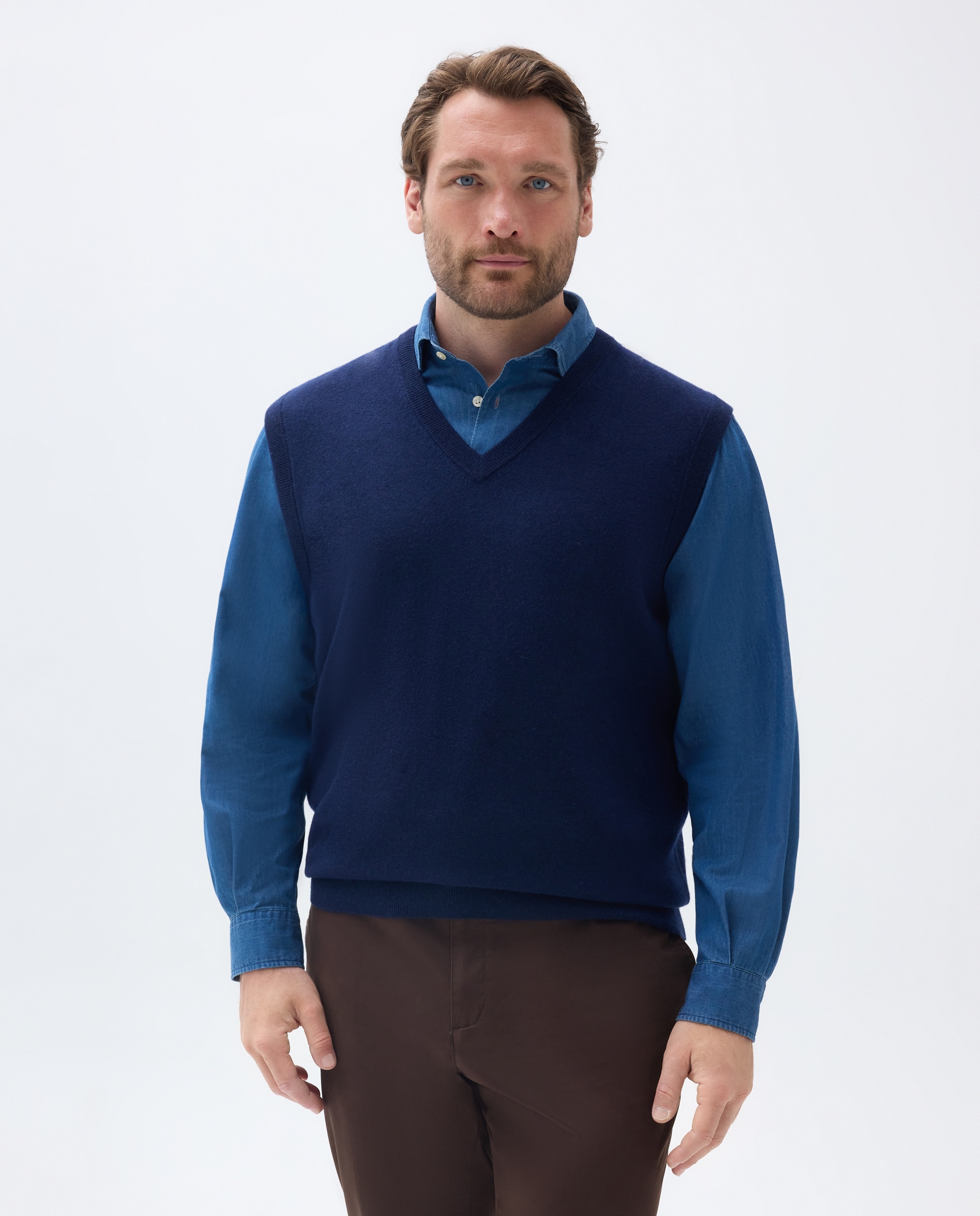 Emidio Tucci - Chaleco de hombre pico cerrado liso lana cashmere tallas grandes.