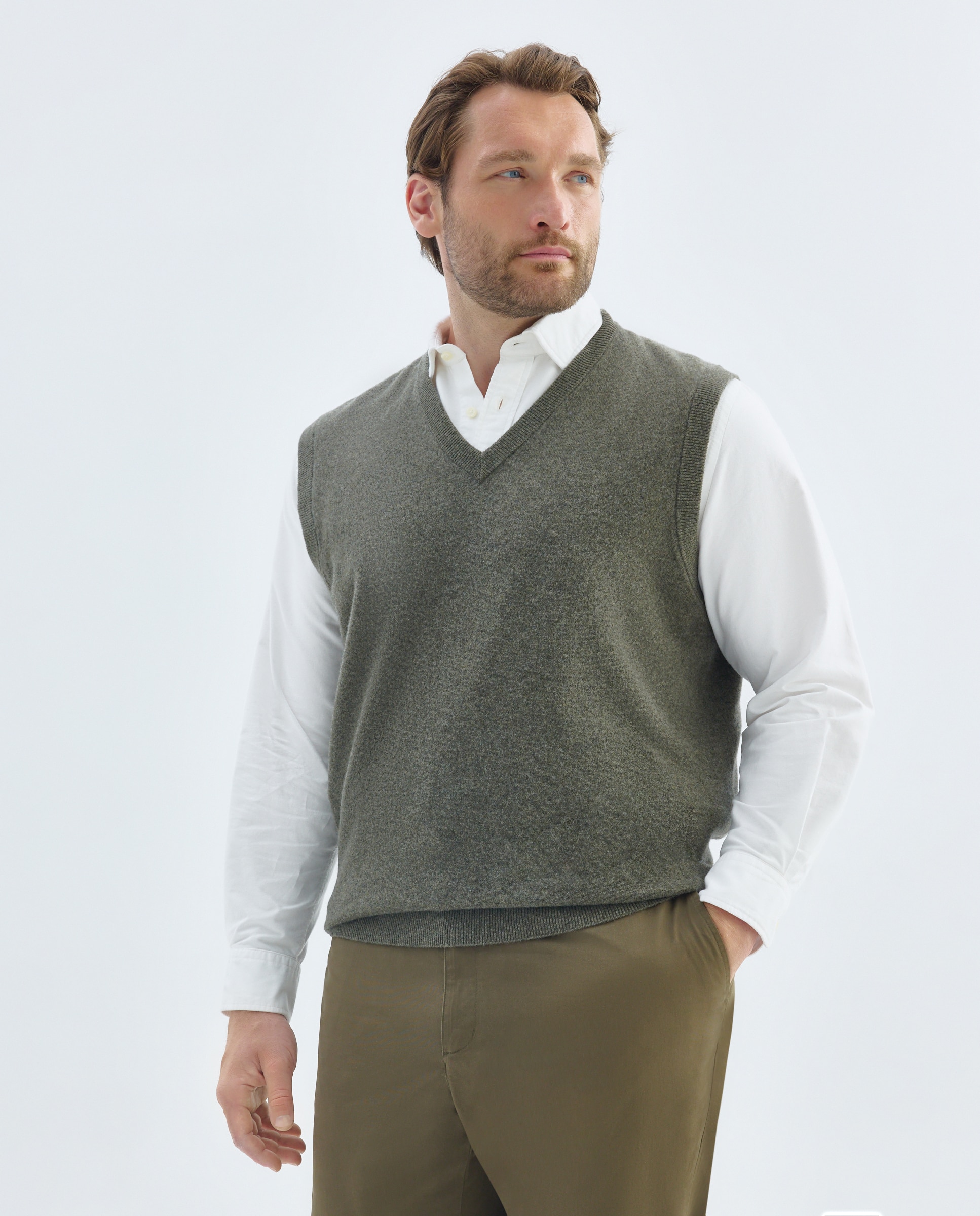 Imagen 1 de Chaleco cuello pico cerrado lana/cashmere hombre - Emidio Tucci - Kaki Kaki