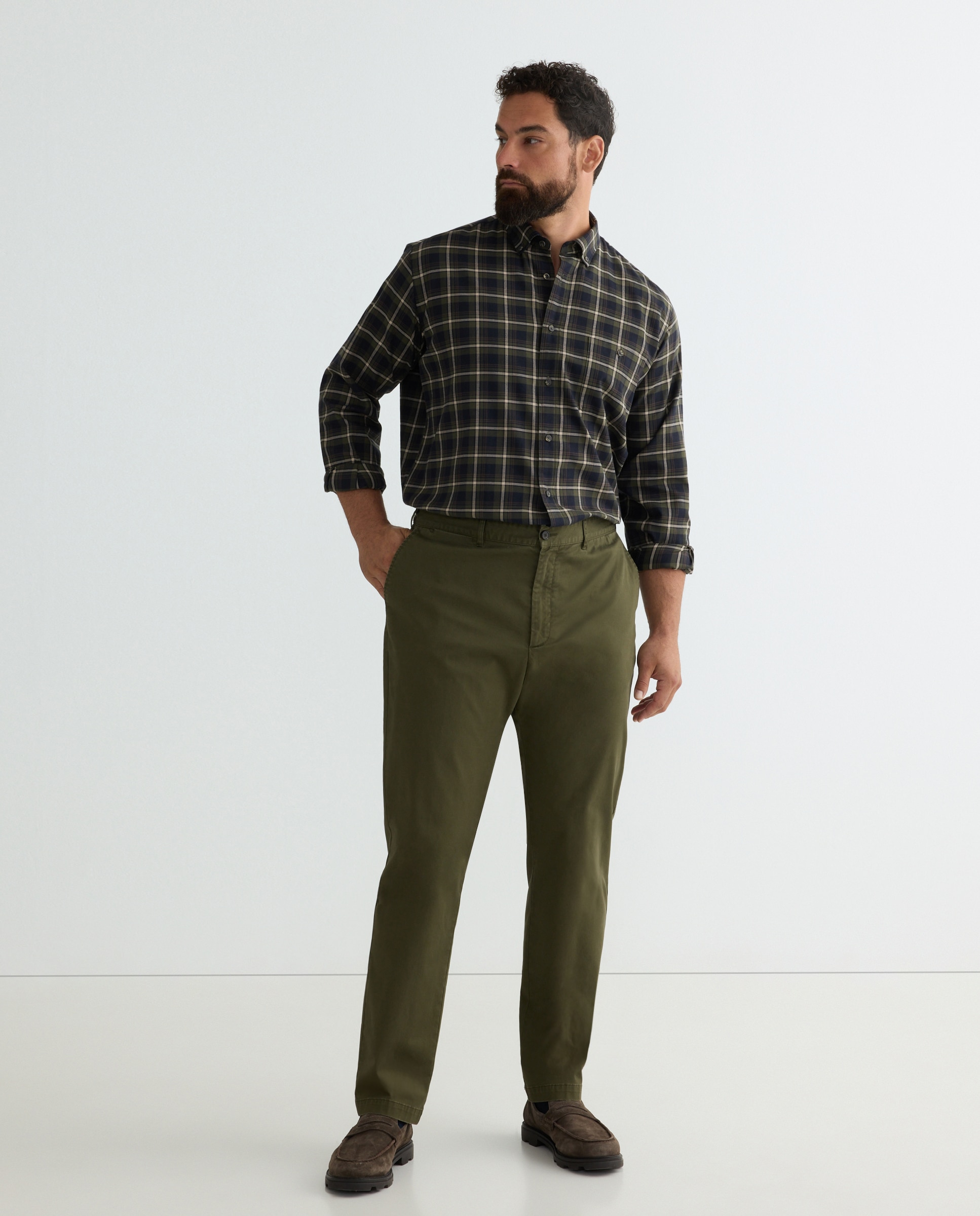Pantalón sport de hombre, regular algodón elastómero tallas grandes - Dustin - Verde Verde-1