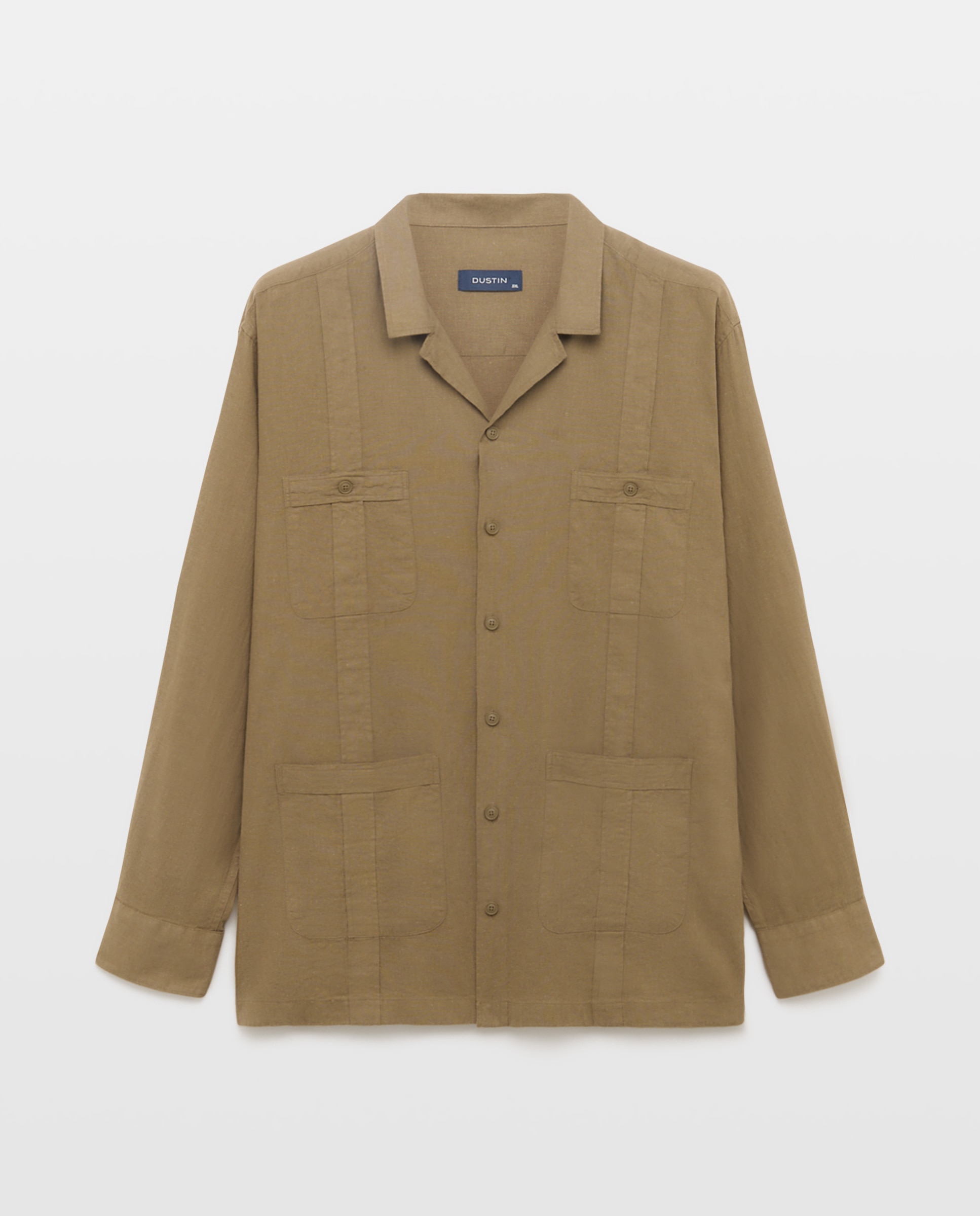 Camisa Guayabera Tamanhos Grandes Lisa 520 Caqui-4