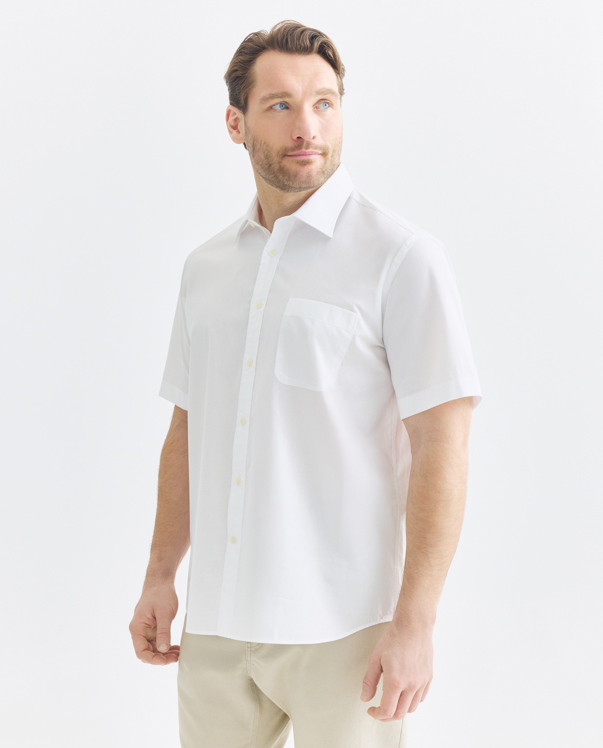 Camisa de manga corta de vestir lisa de hombre tallas grandes - Dustin - Blanco Blanco-1