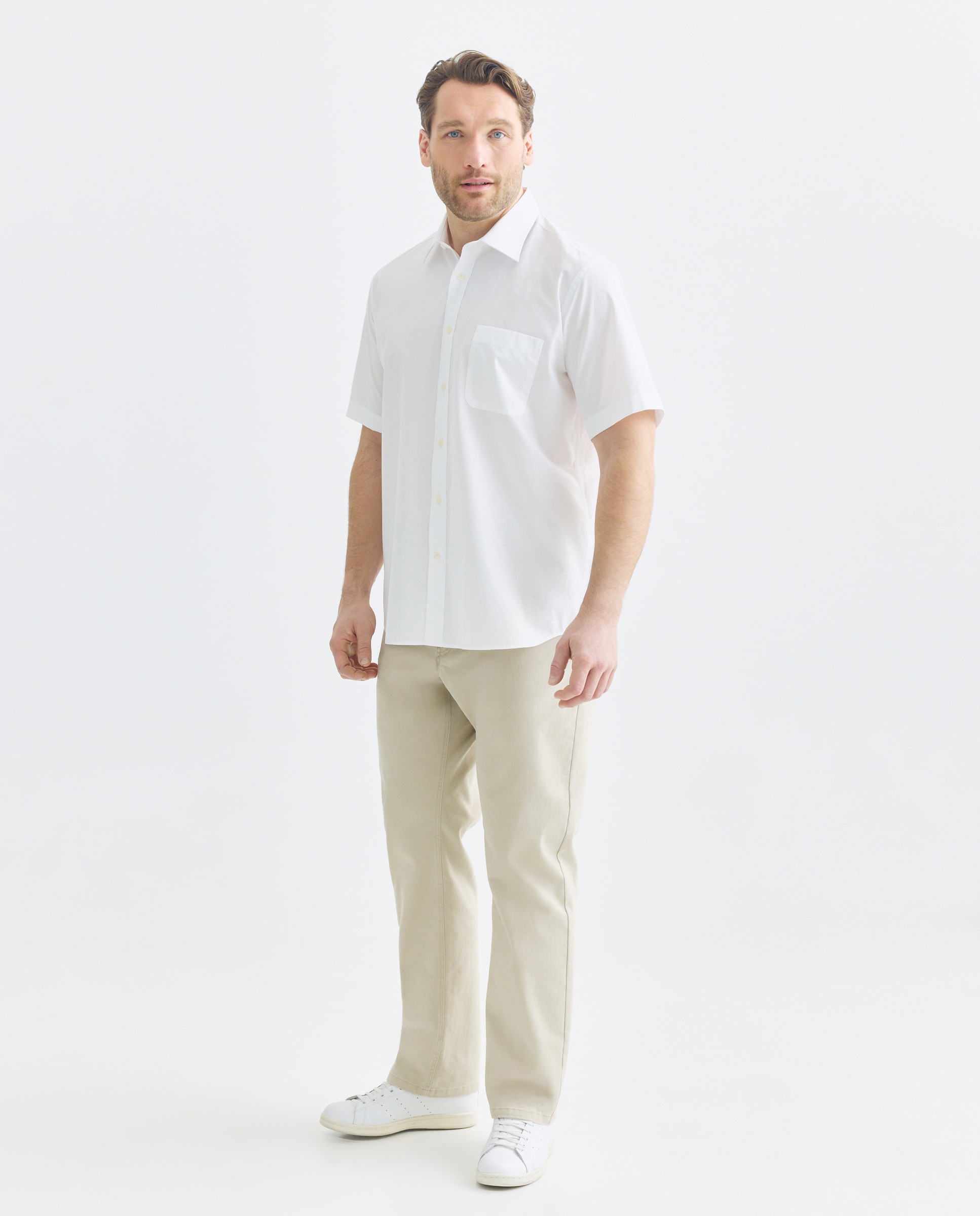 Camisa de manga corta de vestir lisa de hombre tallas grandes - Dustin - Blanco Blanco-2