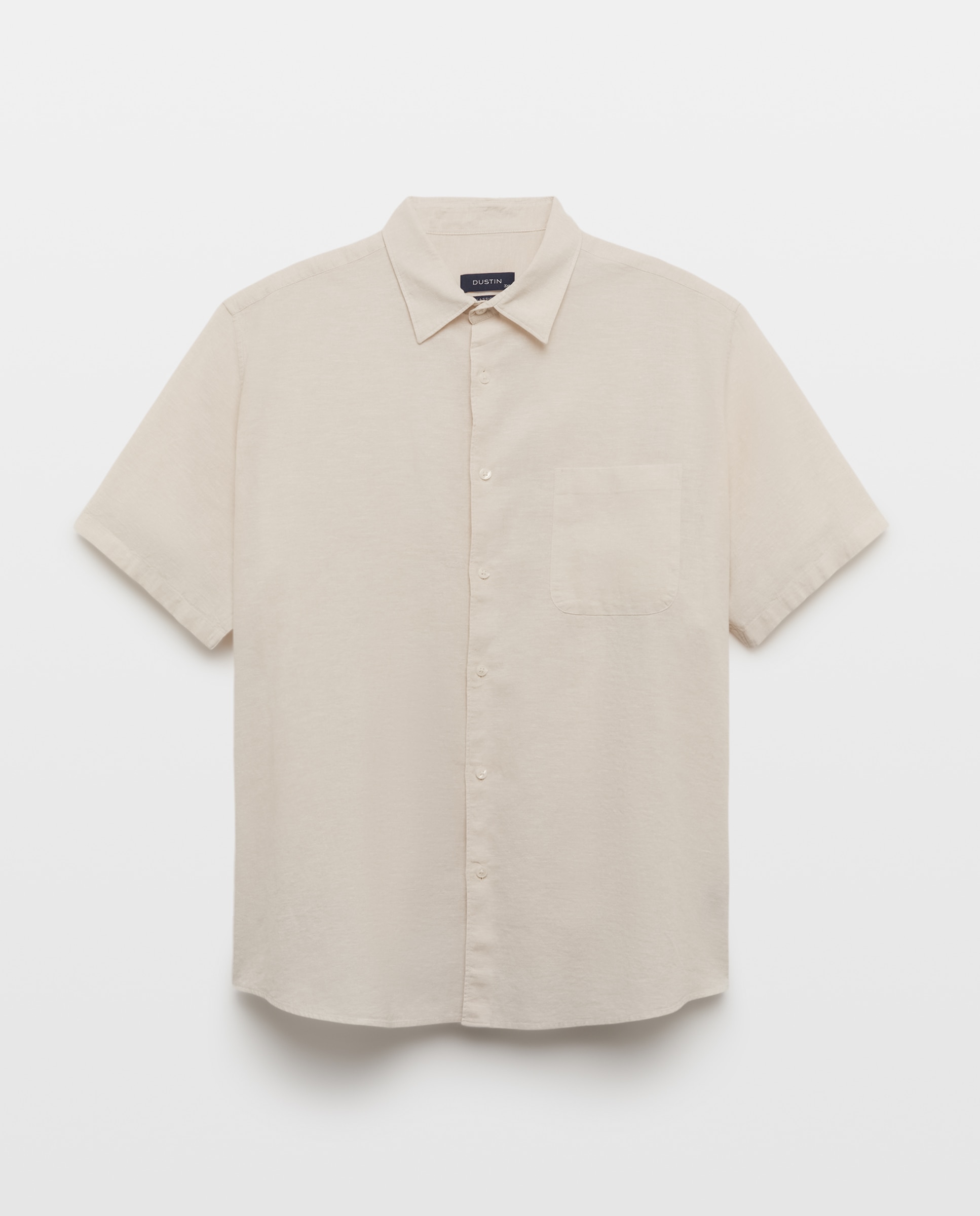 Camisa de Linho e Algodão Regular Fit Lisa com Manga Curta Bege-4