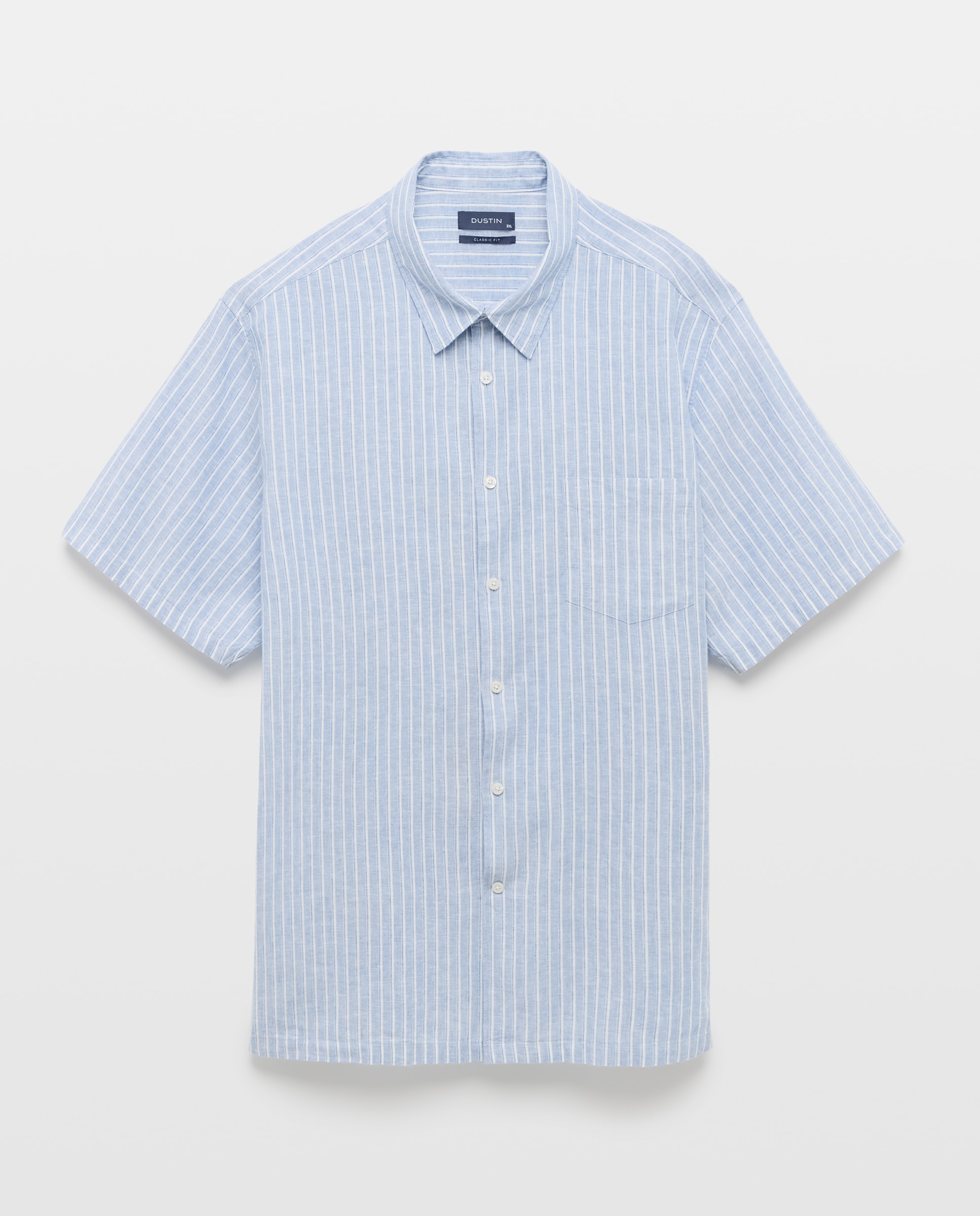 Camisa de Manga Curta Regular Fit em Linho e Algodão Multirriscas Azul-4